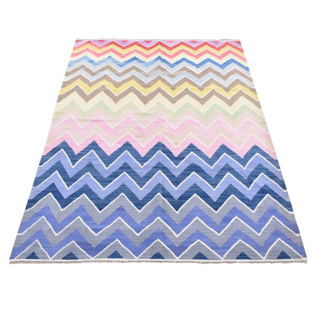 5'8"x7'10" Colorful Wool Hand Woven Afghan Kilim with Chevron Design Rug (1 of 6)