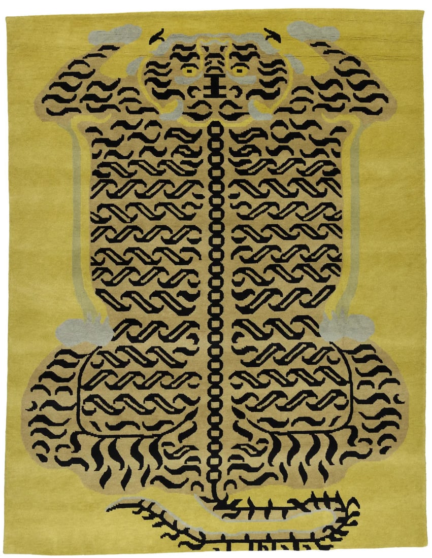 Fine Nepali 8X10 Hand-Knotted Plush Oriental Rug Tiger Tribal Bedroom Carpet: Fine Nepali 8X10 Hand-Knotted Plush Oriental Rug Tiger Tribal Bedroom Carpet Experience the warmth and elegance of a traditional Nepali design in your bedroom with this stunning 8x10 hand-knotted plus