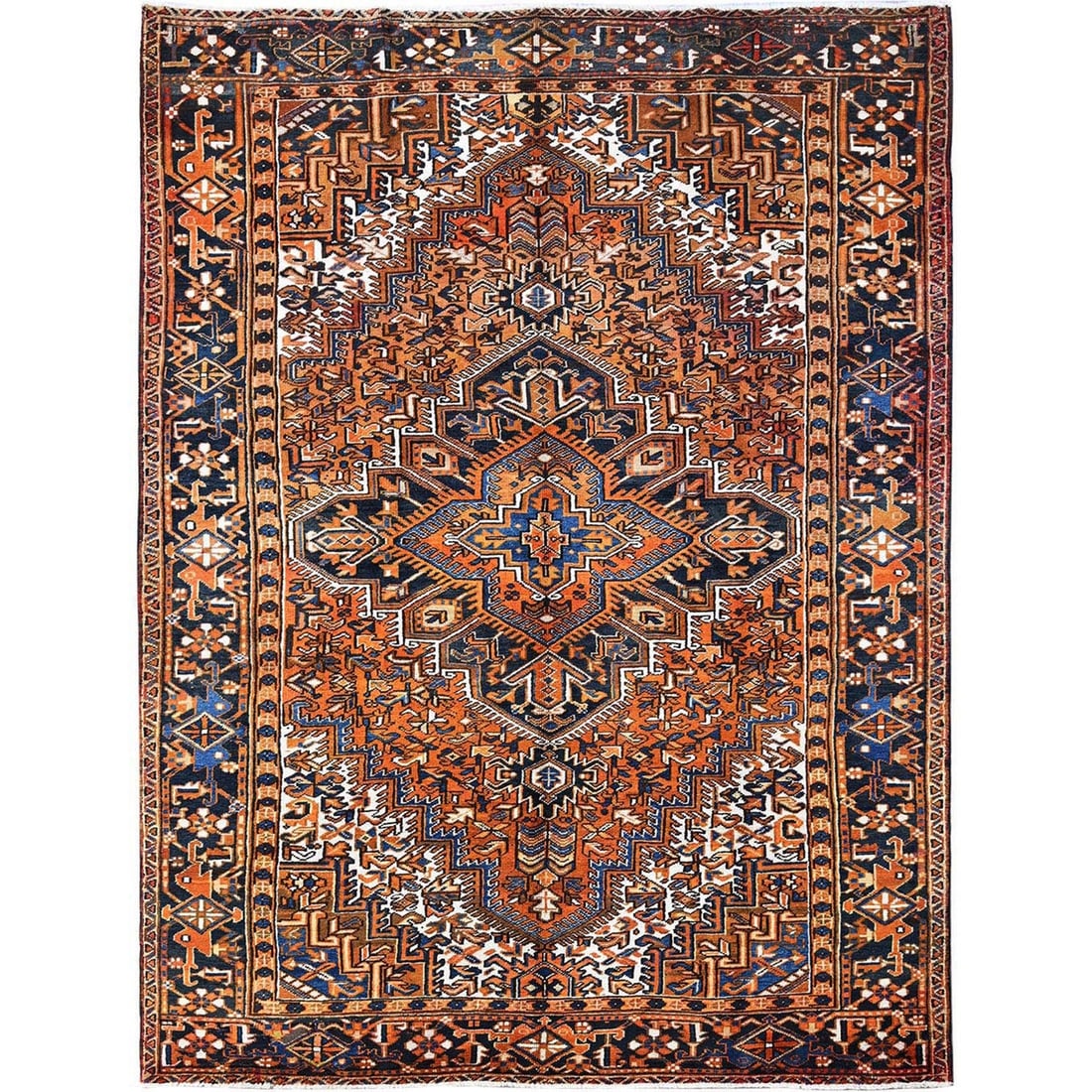 7'4"x10'1" Apricot Orange Vintage Zoroastrian Heris Wool Hand Knotted Rug (1 of 12)