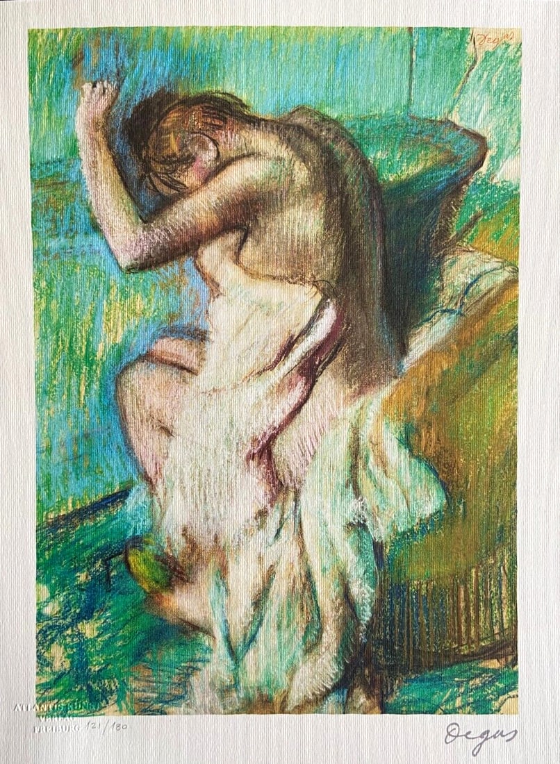Edgar Degas is a lithograph with an op numbered stamp.: Edgar Degas is a lithograph with an op numbered stamp. A rare and authentic lithograph by Edgar Degas, created using the traditional chromolithography technique in 1978, this print boasts an impressiv