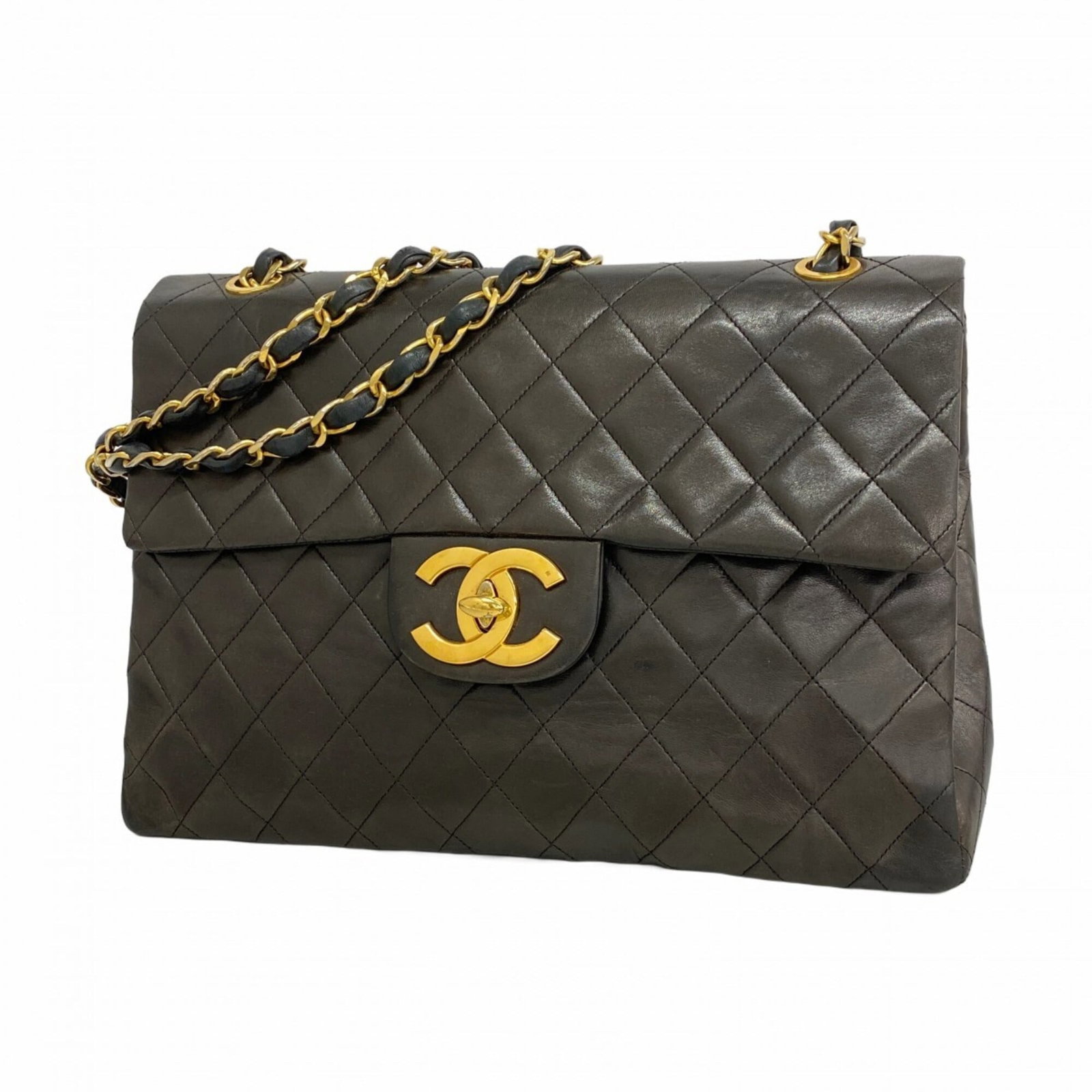 Chanel Leather Shoulder Bag: Chanel Leather Shoulder Bag A timeless Chanel lambskin shoulder bag in sleek black, adorned with gold hardware and exuding classic sophistication. With its spacious interior and sturdy leather