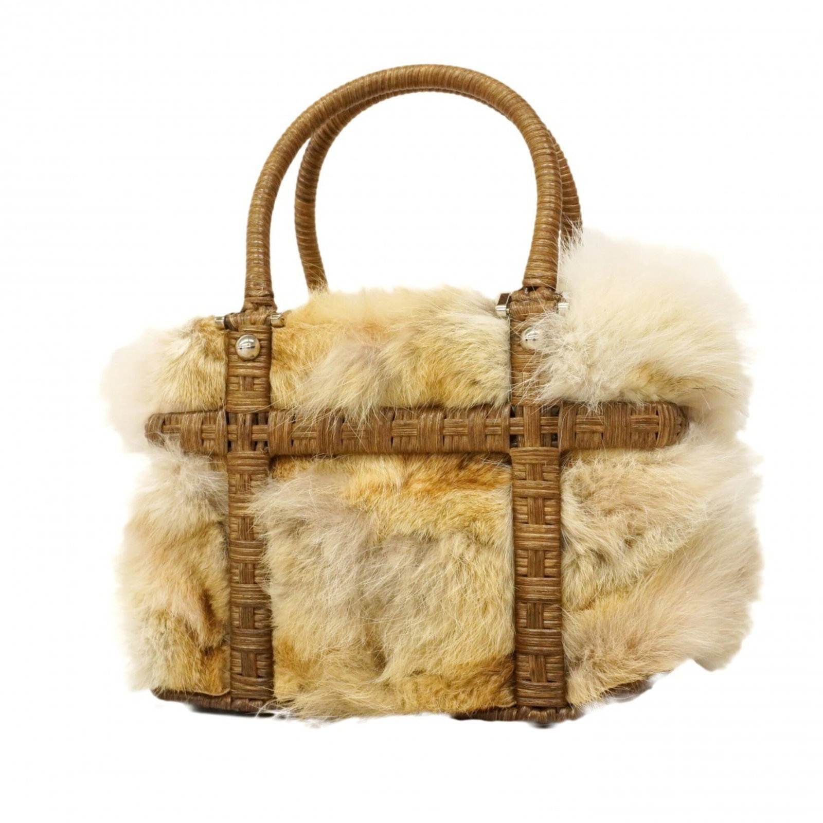 Fur Handbag by Salvatore Ferragamo: Fur Handbag by Salvatore Ferragamo Elevate your style with the timeless elegance of Salvatore Ferragamo's luxurious fur handbag, boasting a soft beige hue and sleek silver hardware that adds a touch