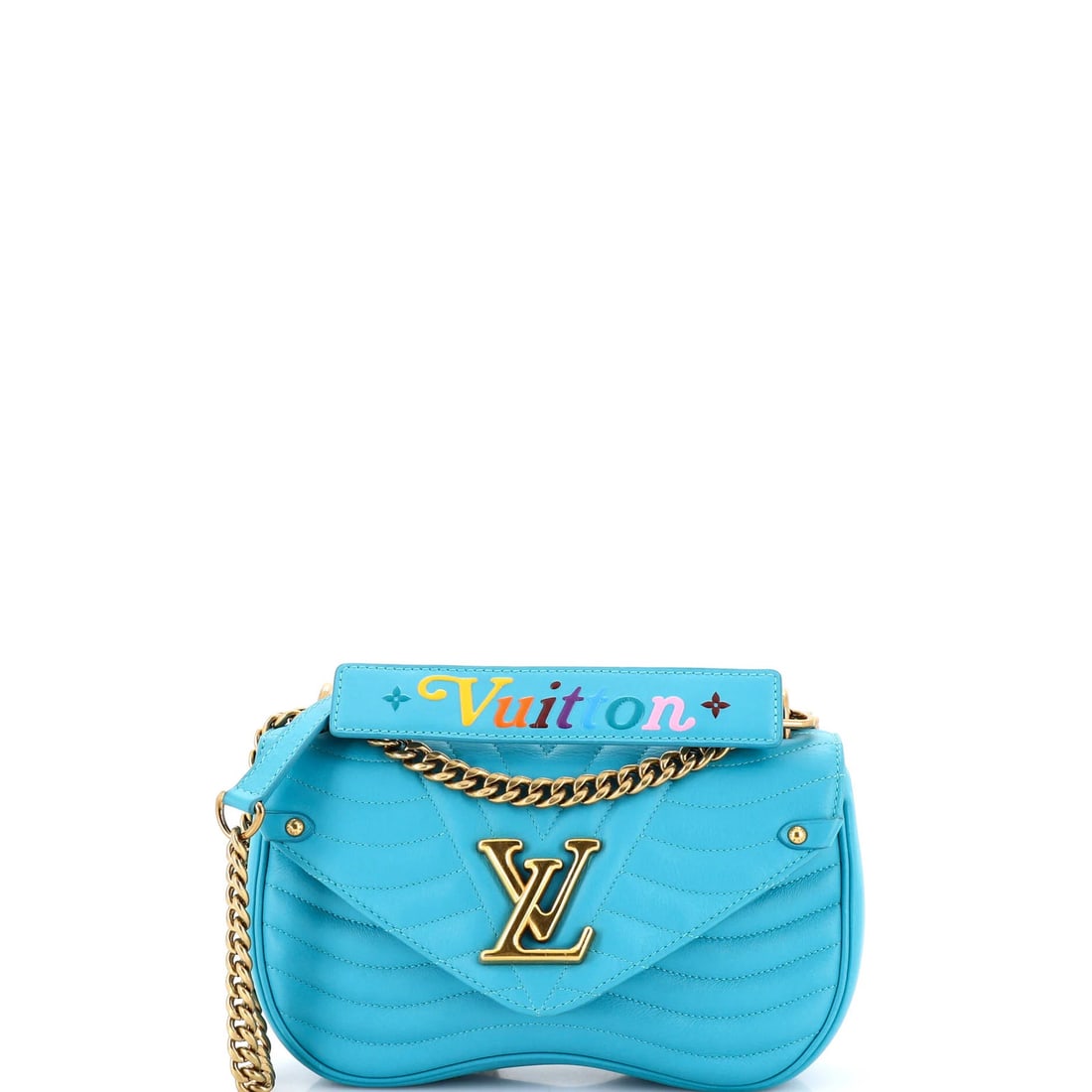 Louis Vuitton New Wave Chain Bag NM Quilted Leather PM: Louis Vuitton New Wave Chain Bag NM Quilted Leather PM Experience the iconic Louis Vuitton New Wave Chain Bag, boasting a striking blue quilted leather exterior and gold hardware. This stylish
