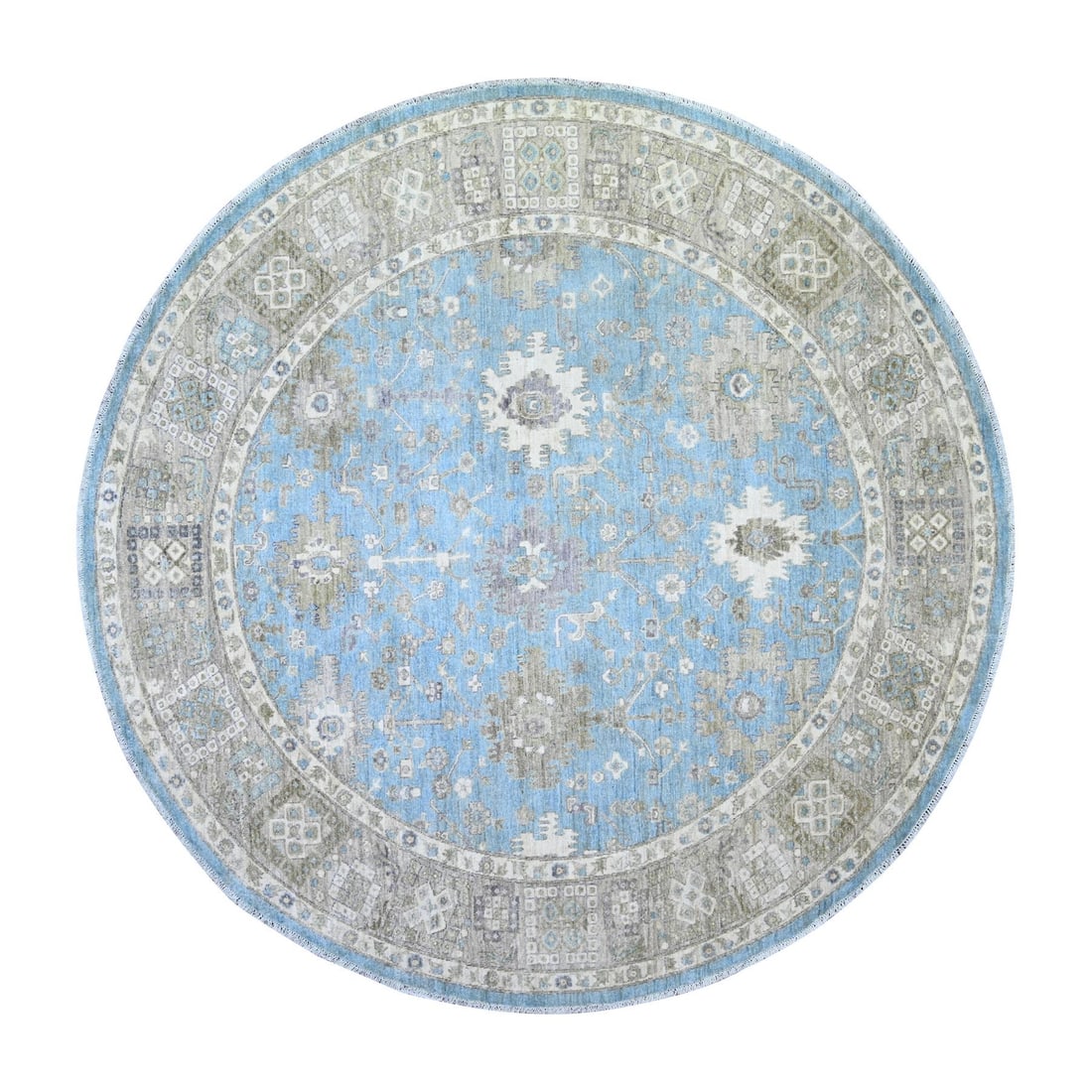 8'x8' Blue Mahal Design Hand Knotted Pure Wool Round Oriental Rug: 8'x8' Blue Mahal Design Hand Knotted Pure Wool Round Oriental Rug Experience the timeless beauty of Afghanistan's rich cultural heritage with this stunning 8'x8' Blue Mahal design hand knotted pure