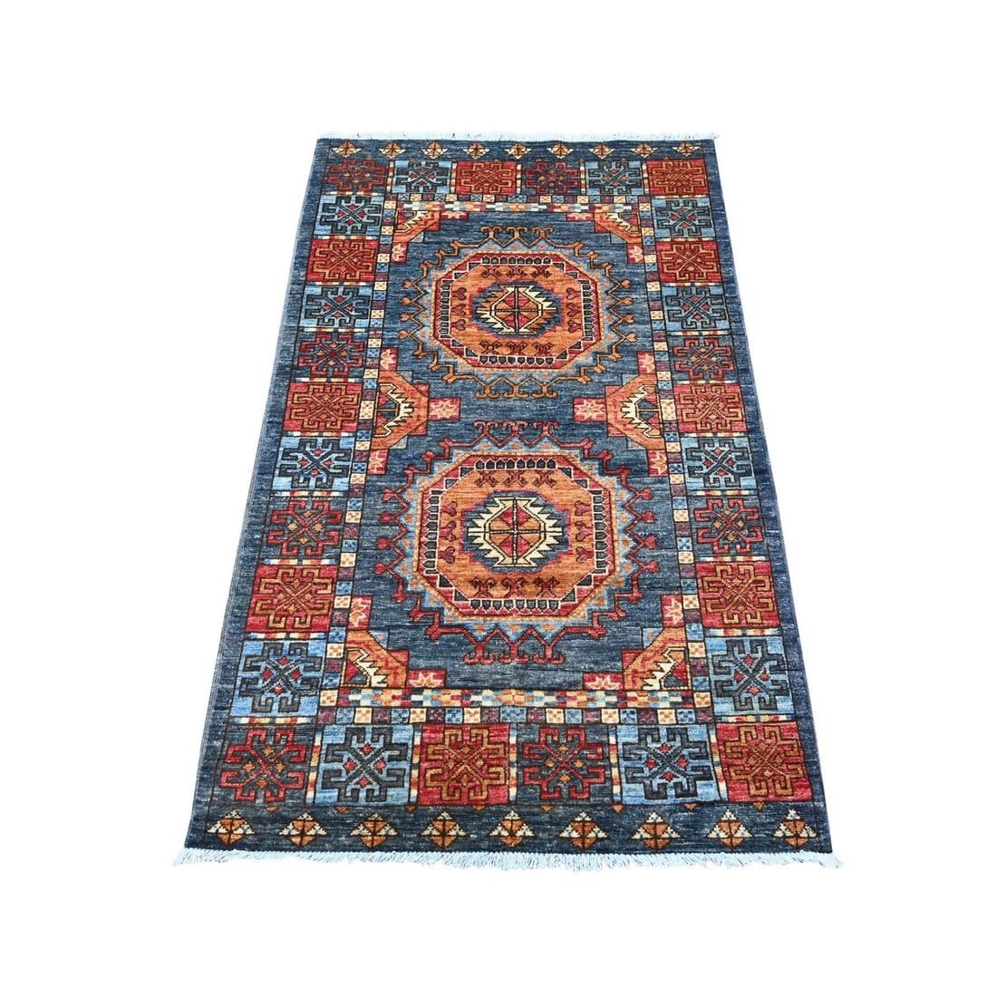 Gray Afghan Ersari rug with elephant feet design hand knotted wool. (1 of 6)
