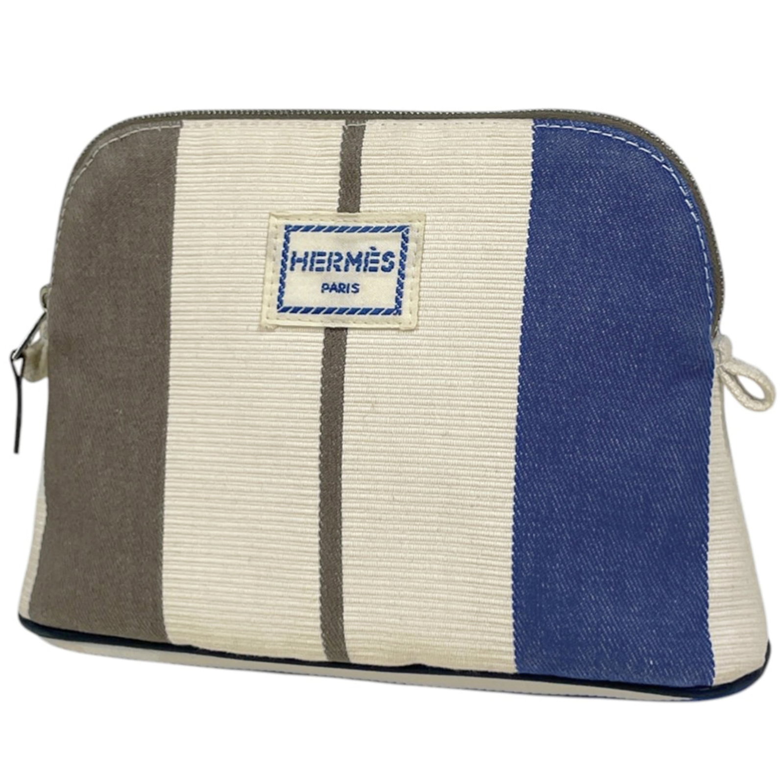 Hermes Pouch Cotton: Hermes Pouch Cotton A pre-owned Hermes pouch made from high-quality cotton, available in blue, grayish, ivory, and Rocabar hues, offers a unique touch of luxury to any outfit. Its classic design and