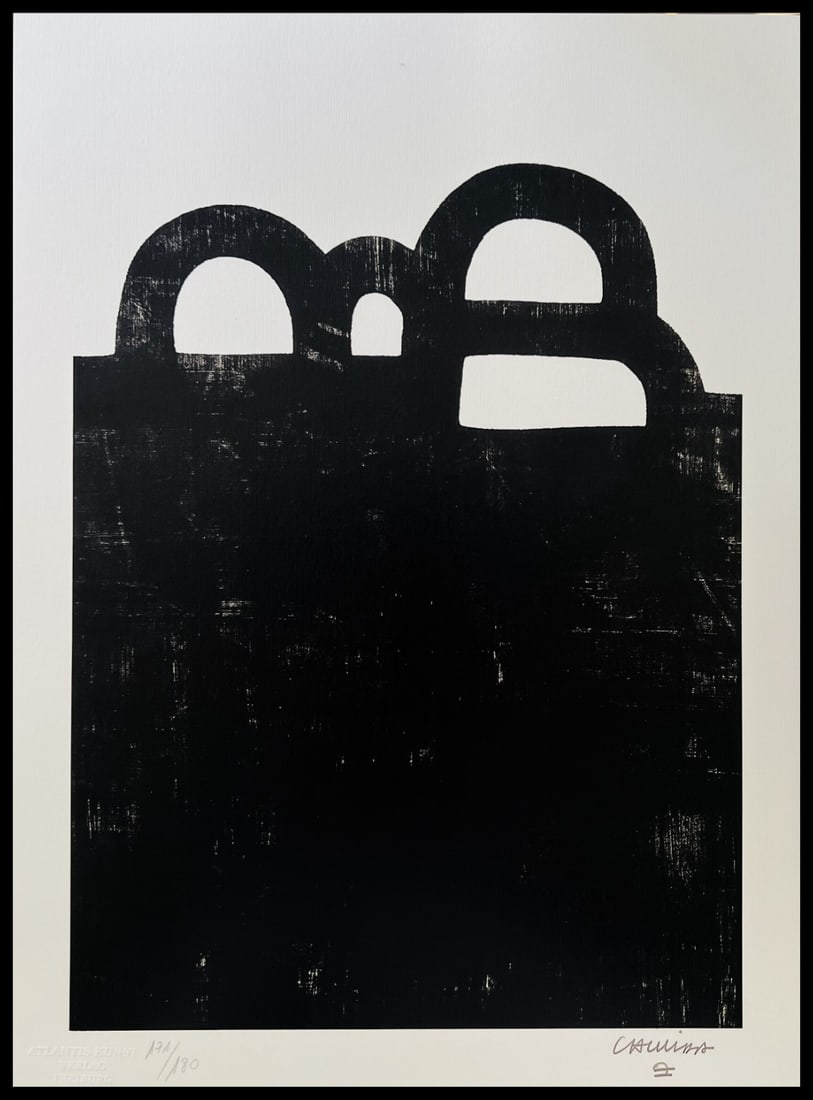 Chillida lithograph limited edition numbered by Eduardo.: Chillida lithograph limited edition numbered by Eduardo. Eduardo Chillida's iconic lithograph, 'Chicago', is a rare and highly sought-after piece from the Spanish artist's limited edition print run