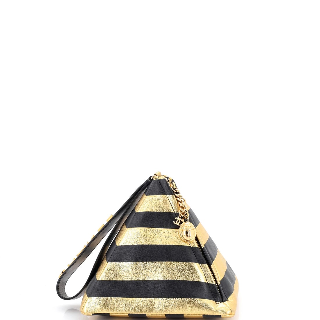 Chanel Kheops Pyramid Bag Striped Lambskin: Chanel Kheops Pyramid Bag Striped Lambskin A stunning Chanel Kheops Pyramid Bag in striped lambskin, boasting the iconic interlocking CC clasp and sleek gold hardware, adds a touch of timeless luxury