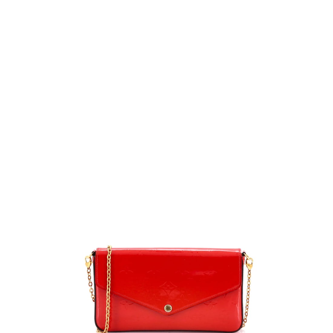 Louis Vuitton Pochette Monogram Vernis: Louis Vuitton Pochette Monogram Vernis A stunning Louis Vuitton Pochette Monogram Vernis in rich red patent leather, complete with gold hardware and a spacious interior card holder. This iconic cross-