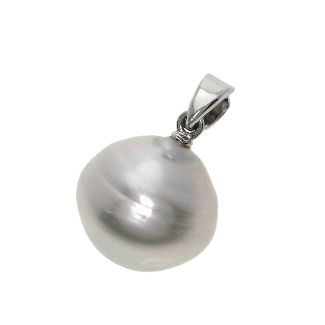 MIKIMOTO Baroque pearl Pendant top K14 White Gold: MIKIMOTO Baroque pearl Pendant top K14 White Gold Elegant sophistication meets timeless beauty in this stunning MIKIMOTO Baroque pearl pendant, set atop a K14 white gold frame that shines with a silve