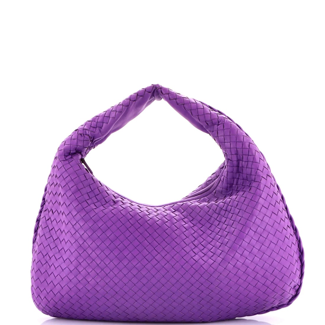 Bottega Veneta Hobo Intrecciato Nappa Large: Bottega Veneta Hobo Intrecciato Nappa Large Experience the timeless elegance of Bottega Veneta's iconic Hobo style, crafted from rich purple nappa leather and adorned with signature intrecciato weave