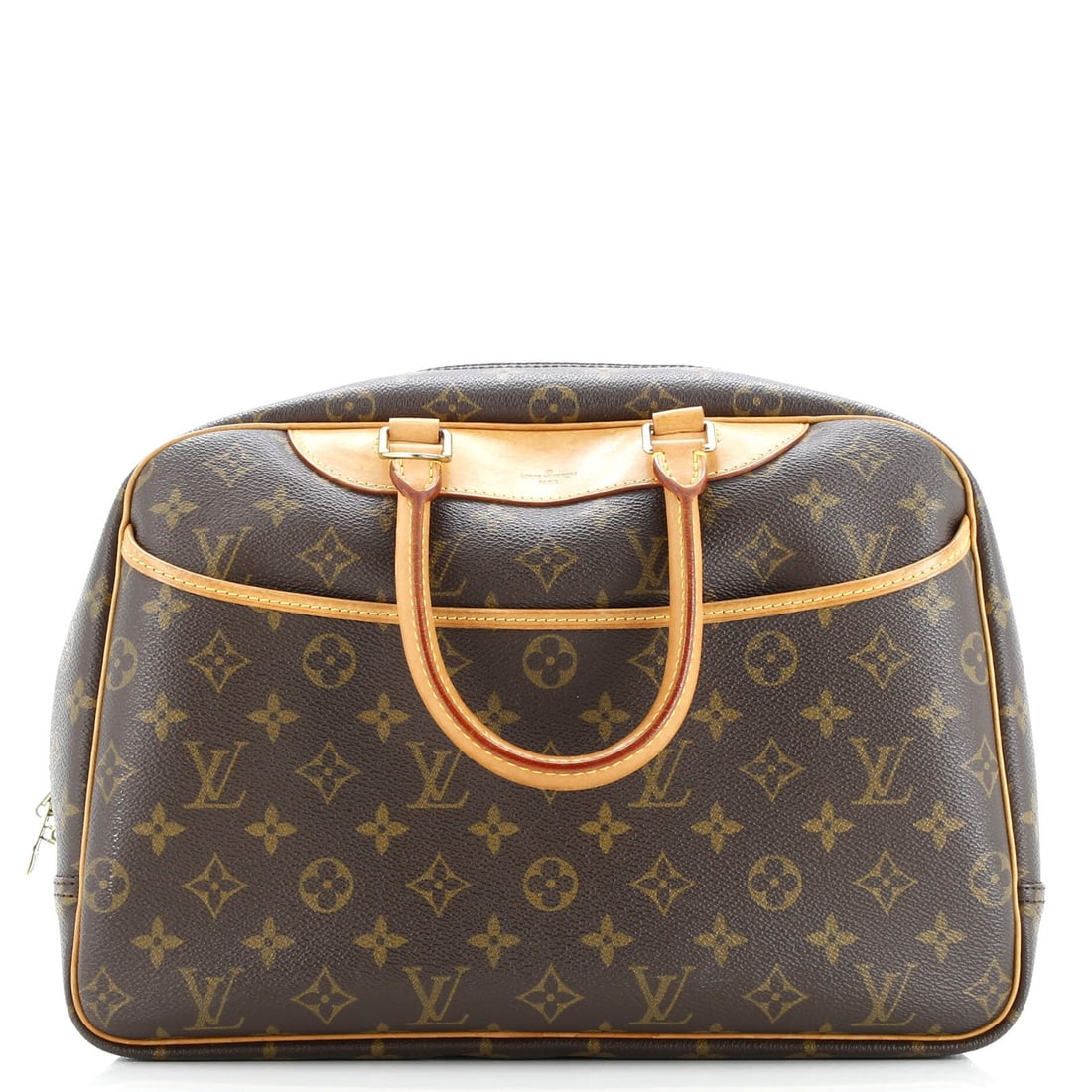 Louis Vuitton canvas monogram handbag: Louis Vuitton canvas monogram handbag A timeless Louis Vuitton Deauville handbag in rich brown canvas, boasting the iconic monogram pattern and signature bowler silhouette. With its spacious interior