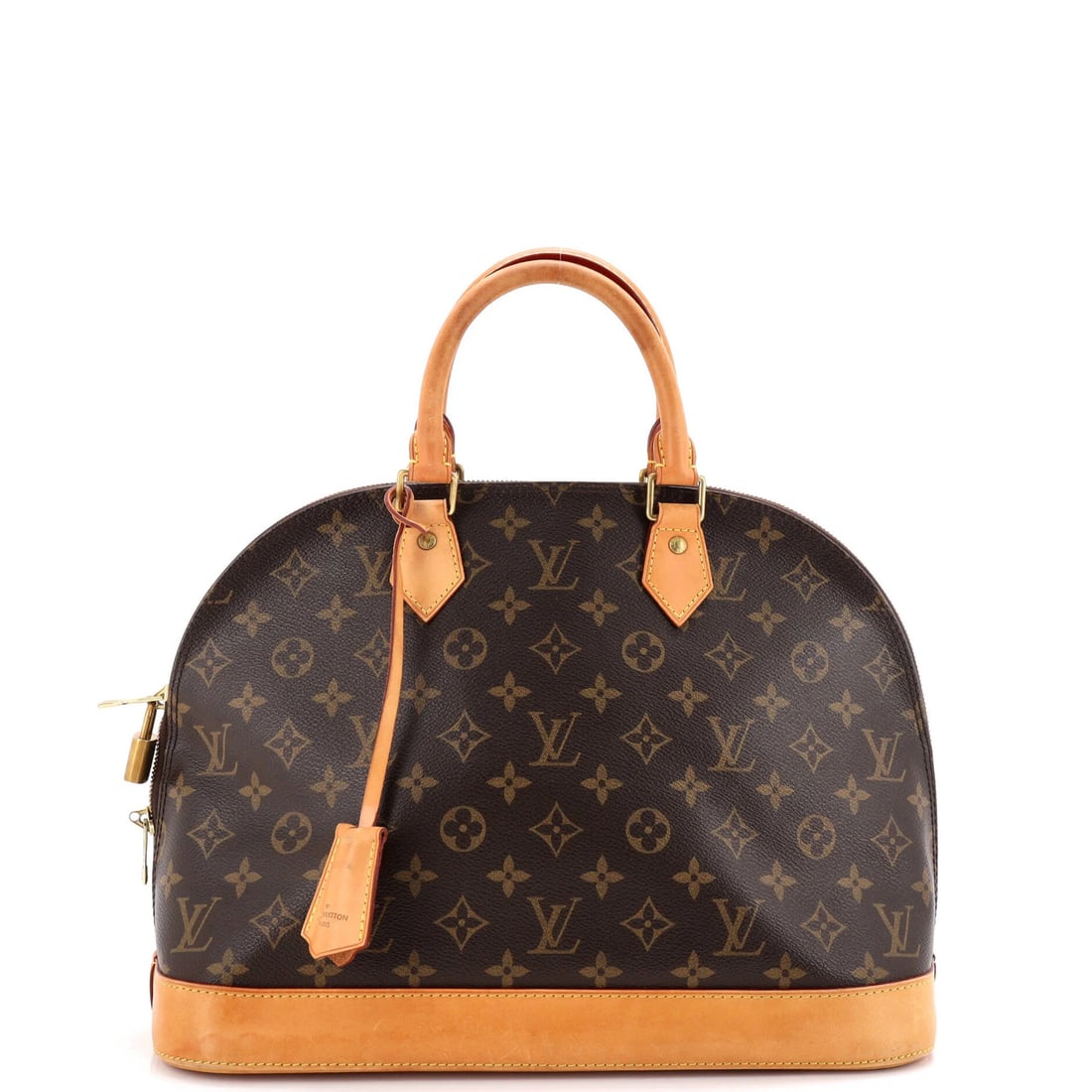 Louis Vuitton Alma is a monogram canvas handbag with MM: Louis Vuitton Alma is a monogram canvas handbag with MM The iconic Louis Vuitton Alma handbag is a timeless classic, boasting its signature monogram canvas exterior in rich brown tones and gold