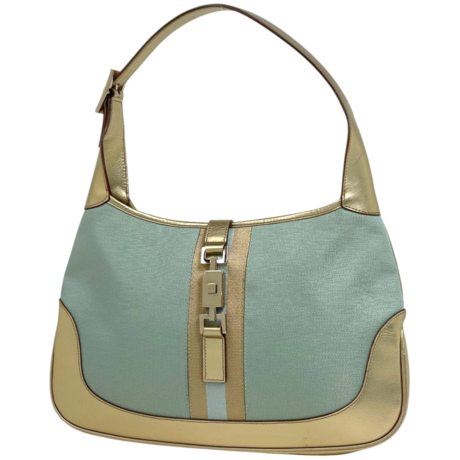 Gucci canvas shoulder bag: Gucci canvas shoulder bag A stylish and versatile Gucci canvas shoulder bag, perfect for adding a touch of luxury to your daily routine. With its light blue canvas exterior and spacious interior,