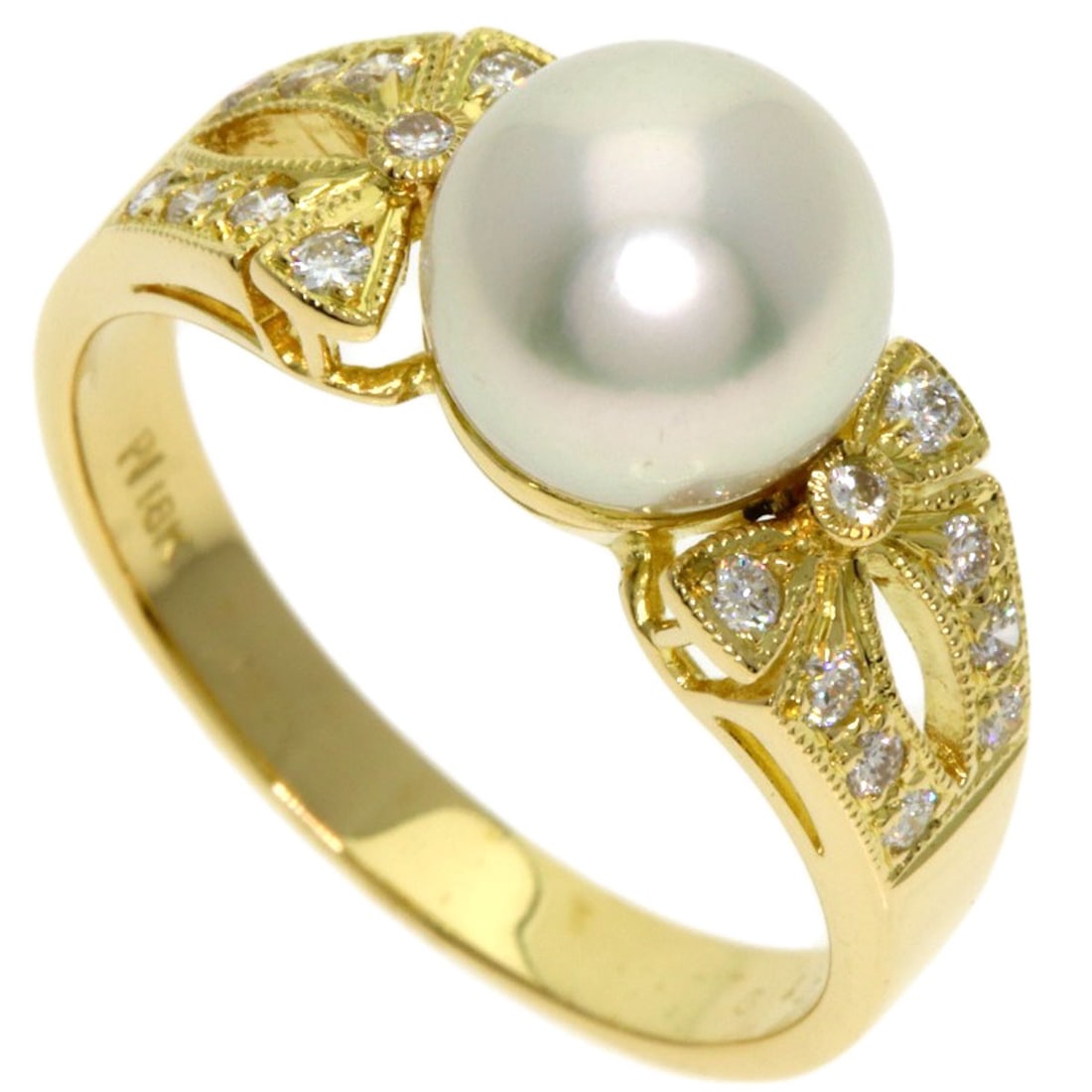 Ponte Vecchio Pearl Diamond Ring K18 Yellow Gold (1 of 8)