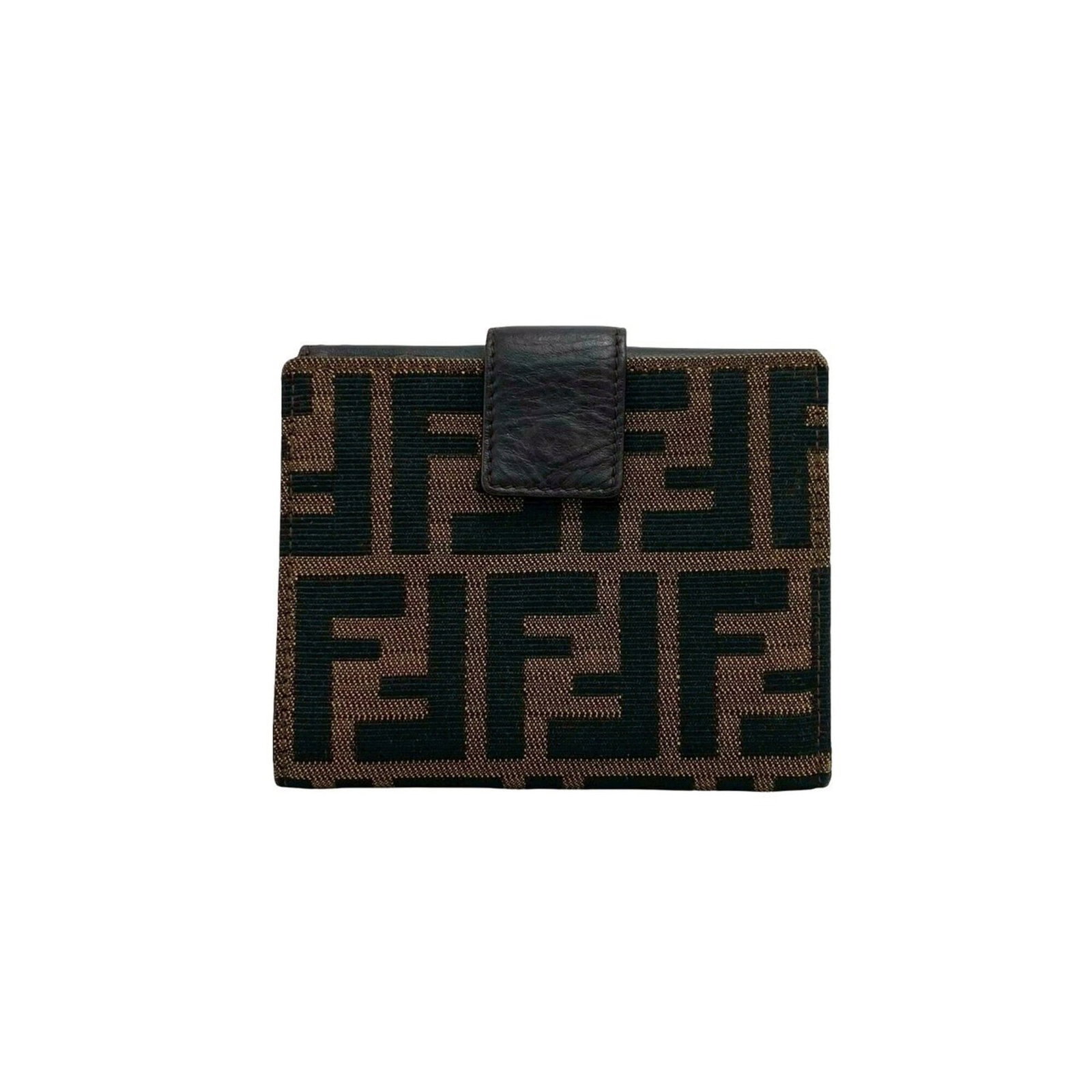 Fendi leather bi-fold canvas wallet: Fendi leather bi-fold canvas wallet A luxurious Fendi bi-fold wallet, crafted from high-quality leather and canvas, boasts a sleek black design that exudes sophistication. With its classic bi-fold sha