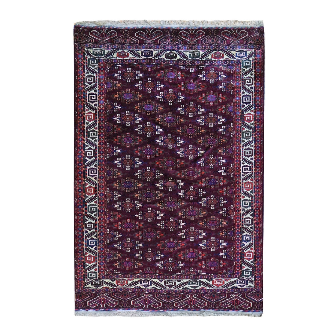6'7"x9'6" Red Vintage Turkoman Yomut Bokara Main Rug 300 KPSI (1 of 12)