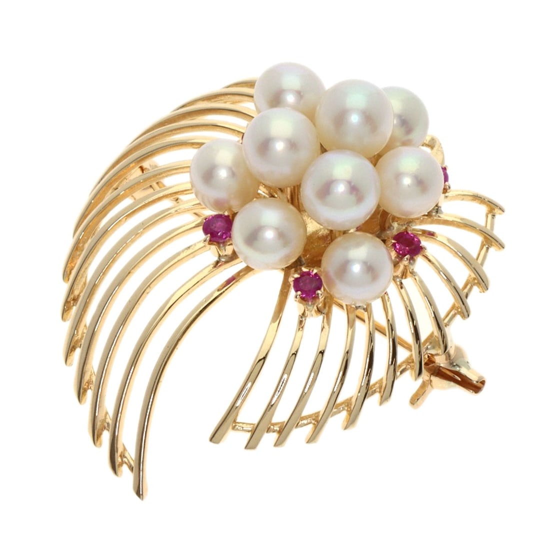 Pink gold pearl ruby brooch K14 (1 of 6)
