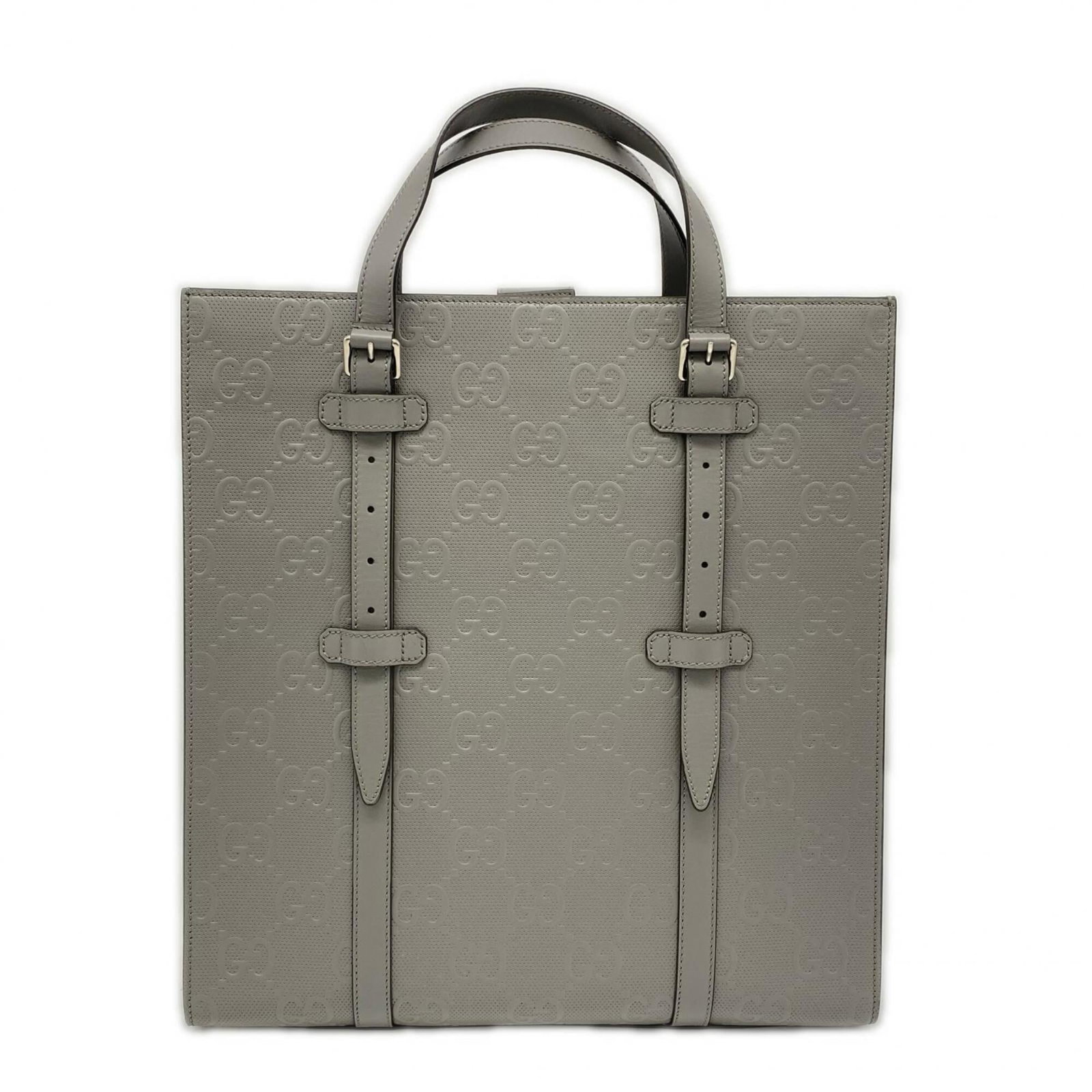 Gucci leather tote bag: Gucci leather tote bag Experience the timeless elegance of Gucci with this stunning gray leather tote bag, boasting classic design and premium quality that exudes sophistication. With its spacious