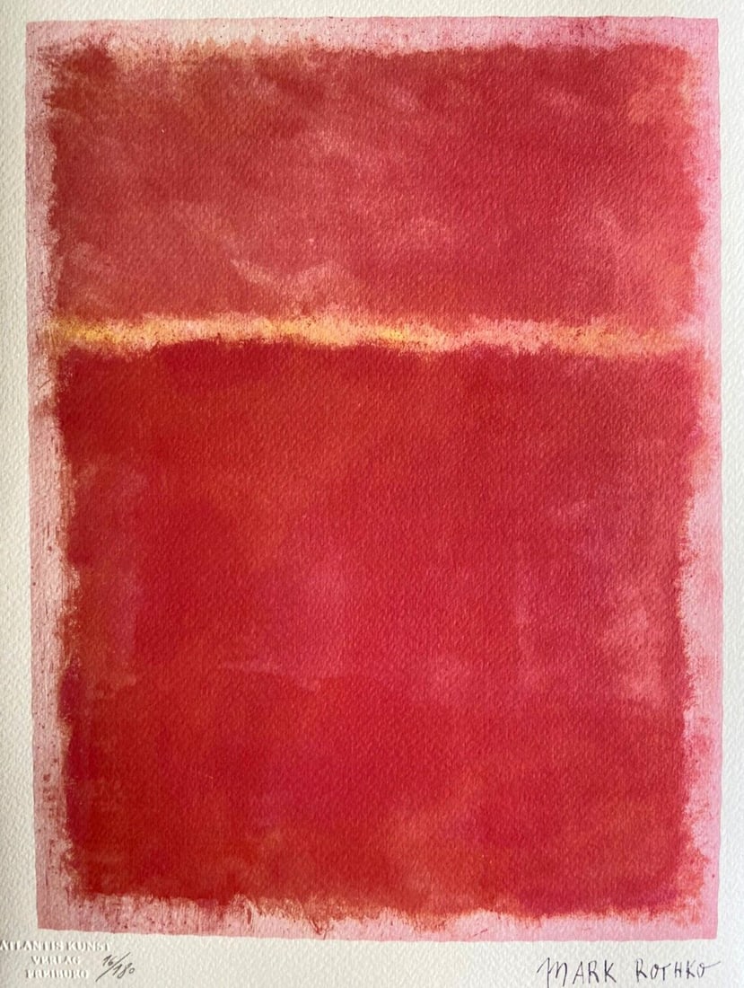 Mark Rothko is a handmade lithograph.: Mark Rothko is a handmade lithograph. Mark Rothko's bold, abstract masterpiece is a rare find - one of only 180 specimens printed in 1978 by Atlantis Verlag. This stunning lithograph boasts the