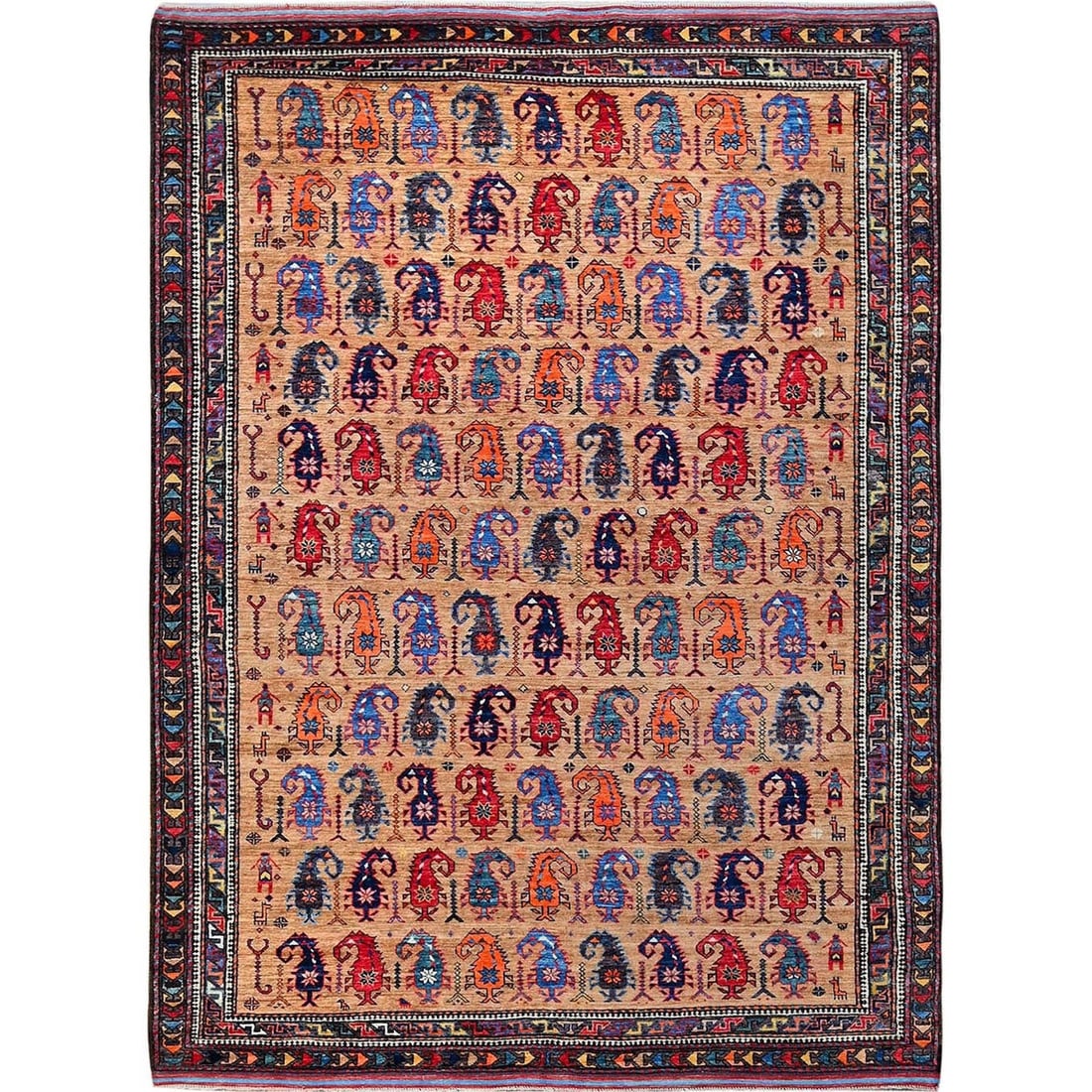 6'3"x8'4" Brown Afghan Caucasian Design Revival Hand Knotted Soft Wool Rug: 6'3"x8'4" Brown Afghan Caucasian Design Revival Hand Knotted Soft Wool Rug Experience the rich history and craftsmanship of Afghanistan with this stunning, hand-knotted wool rug from the 2000s. Measur
