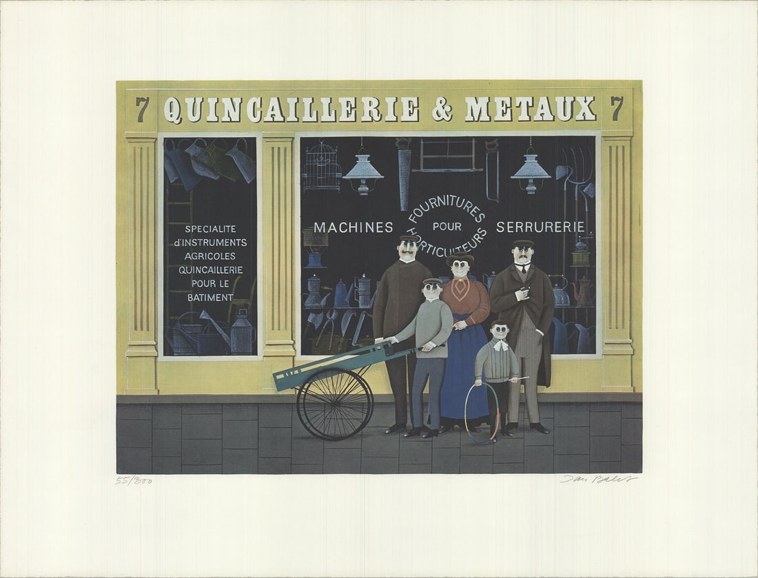 JAN BALET Quincaillerie & Metaux SIGNED 19.75" x 25.5" Lithograph 1985 Folk Art (1 of 5)