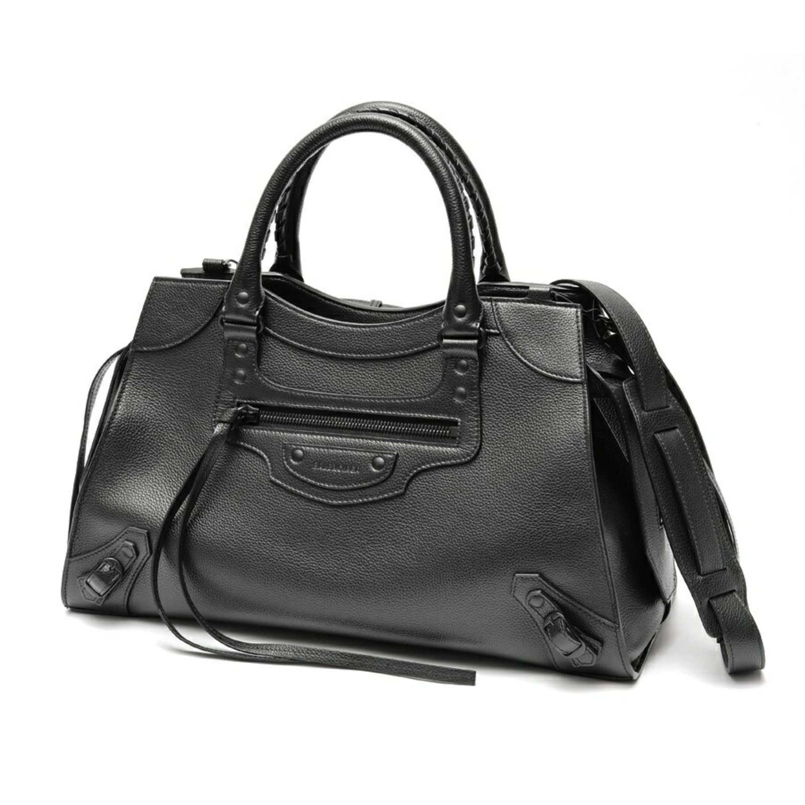 Leather handbag from Balenciaga: Leather handbag from Balenciaga A sleek and sophisticated black leather handbag from renowned fashion house Balenciaga, boasting a timeless design that exudes luxury and elegance. With its classic sha