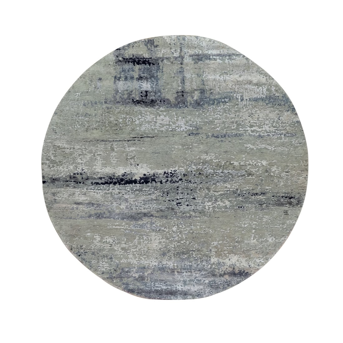 Silver Blue Wool and Silk Hand Knotted Modern Abstract Design Rug: Silver Blue Wool and Silk Hand Knotted Modern Abstract Design Rug Experience the beauty of Indian craftsmanship with this stunning silver blue wool and silk hand-knotted modern abstract design rug,