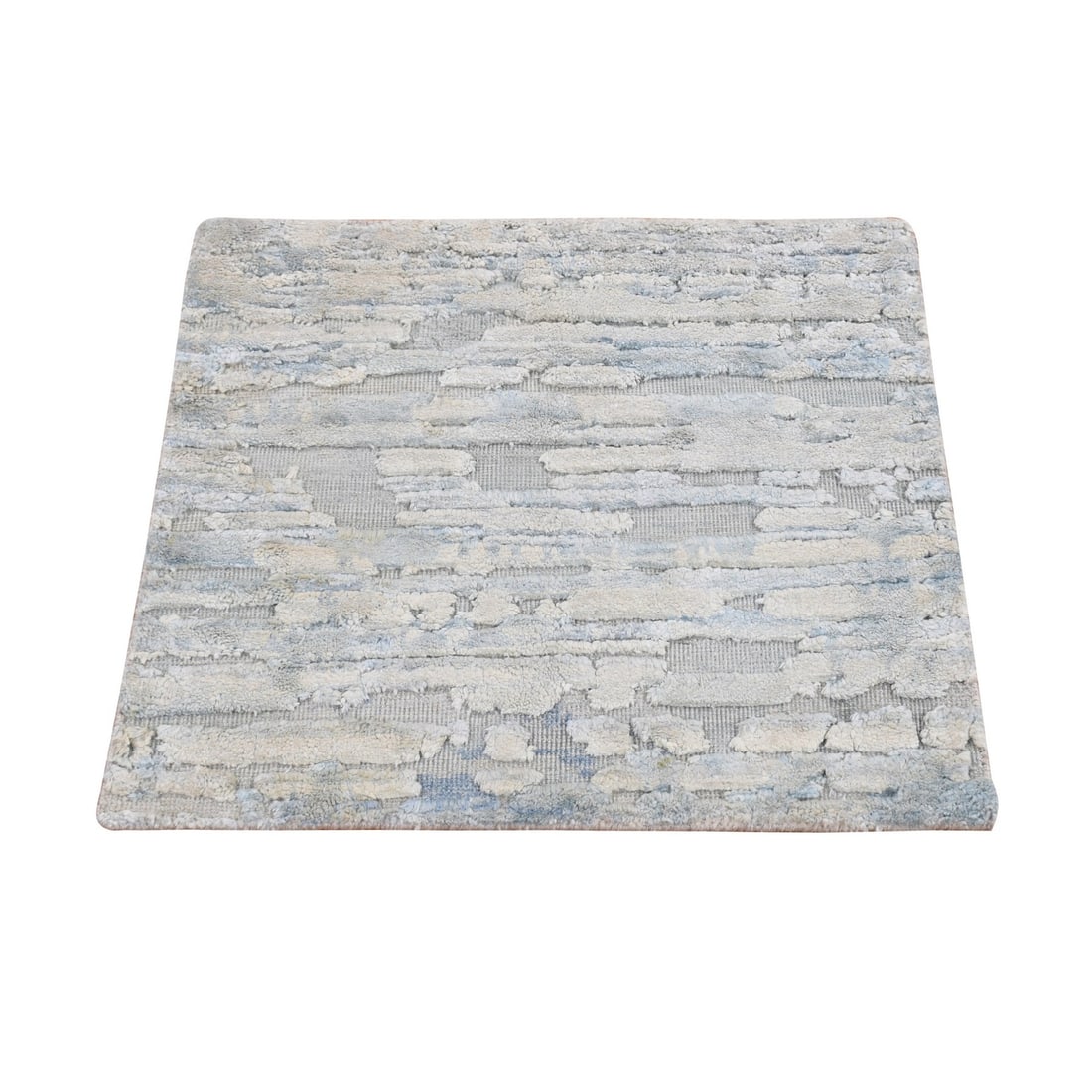 2'x2' Green Silk with Wool Hand Knotted Sample Square Rug: 2'x2' Green Silk with Wool Hand Knotted Sample Square Rug Experience the timeless elegance of Indian craftsmanship with this exquisite 2'x2' hand-knotted silk and wool rug, expertly woven in tradition