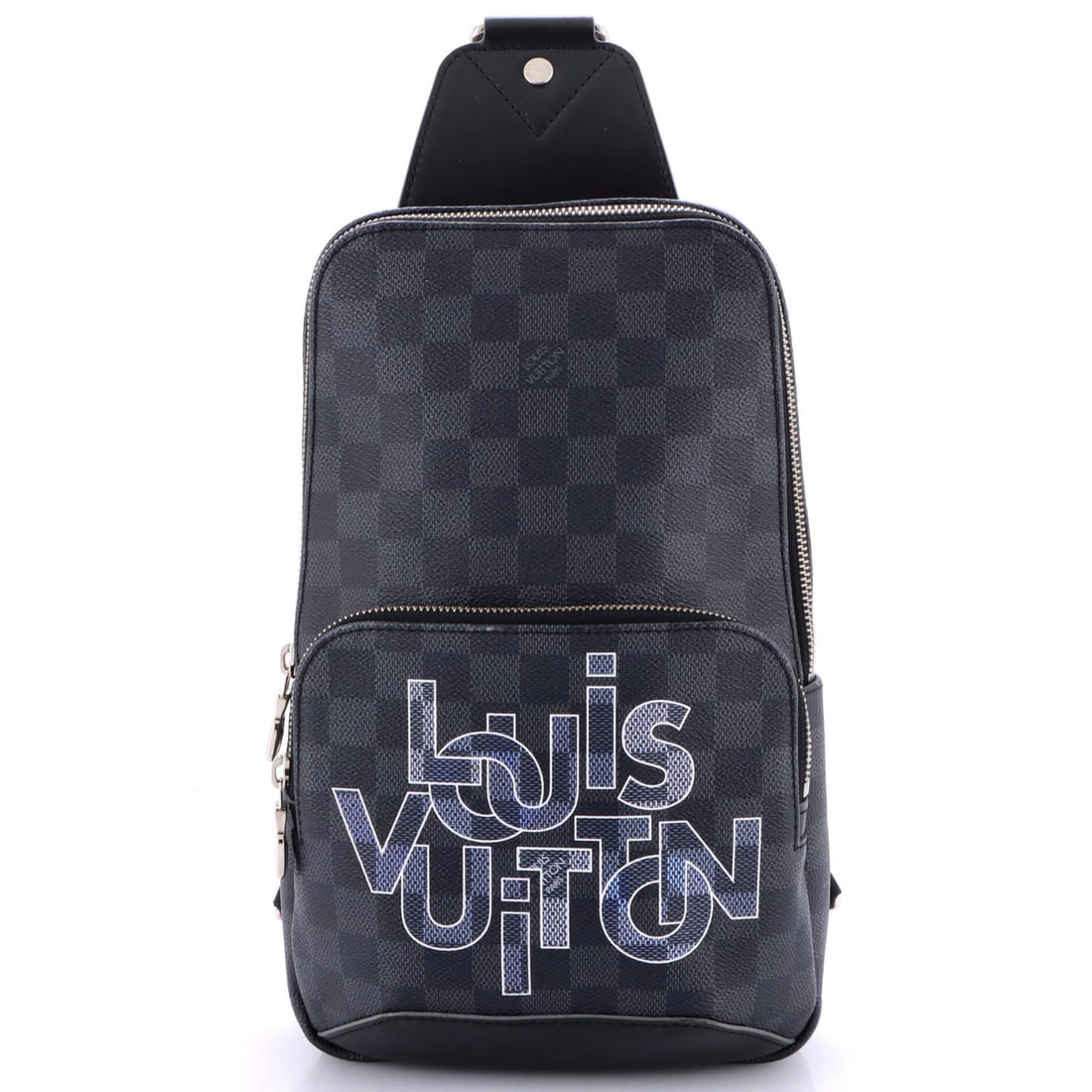 Louis Vuitton Avenue Sling Bag Limited Edition Interlinked Logo Damier Graphite: Louis Vuitton Avenue Sling Bag Limited Edition Interlinked Logo Damier Graphite Own the iconic Louis Vuitton Avenue Sling Bag, a timeless piece reimagined with a Limited Edition twist. This sleek,