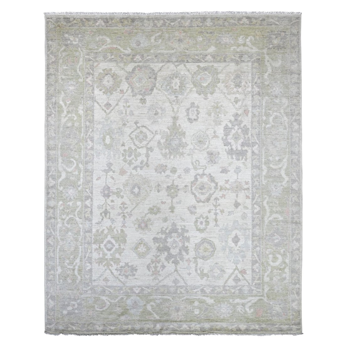 8'x9'10" Ivory Hand Knotted Angora Oushak Leaf Design Wool Oriental Rug: 8'x9'10" Ivory Hand Knotted Angora Oushak Leaf Design Wool Oriental Rug Experience the timeless beauty of Afghanistan's rich cultural heritage with this stunning 8'x9'10" Ivory Hand Knotted Angora