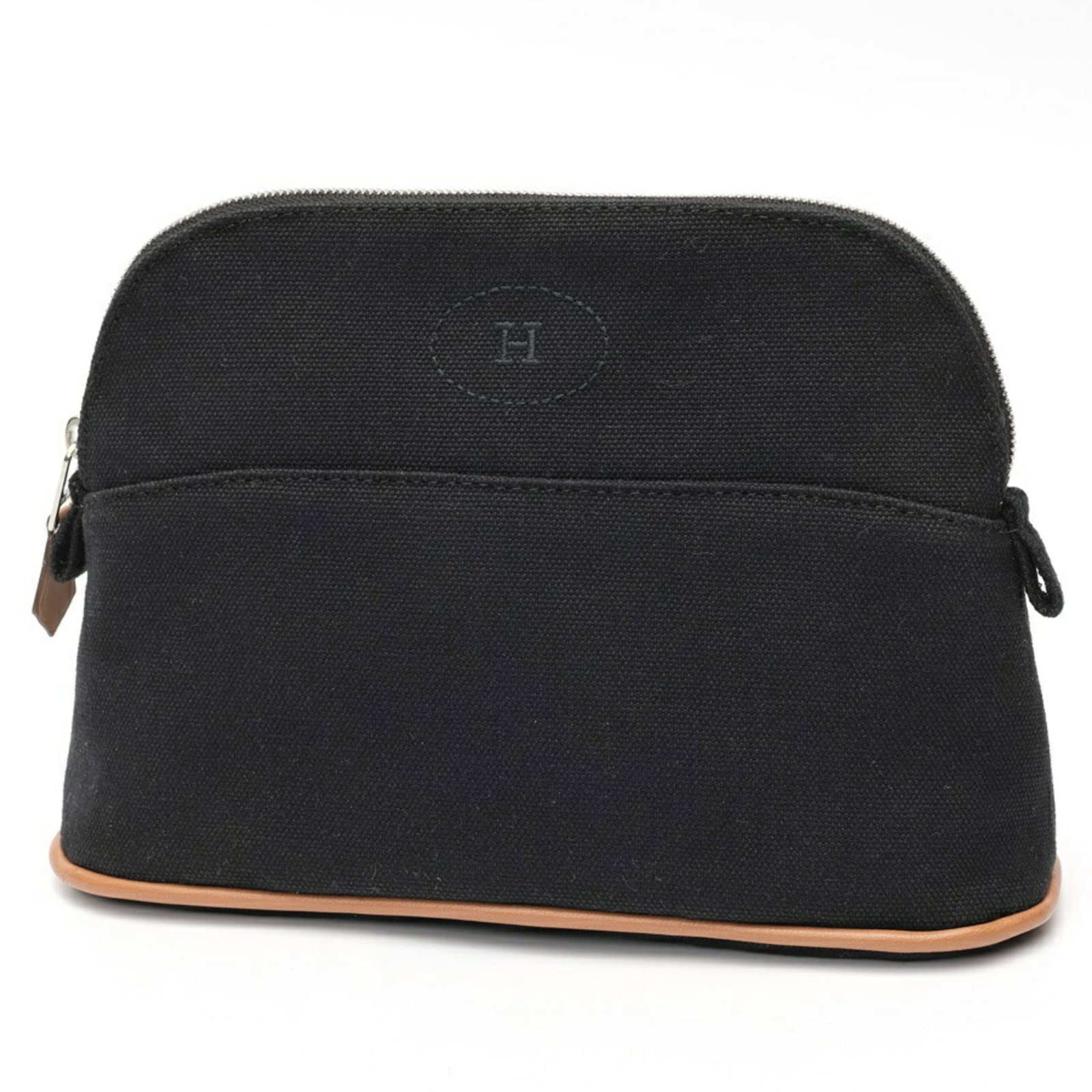 Hermes Pouch Canvas, Leather: Hermes Pouch Canvas, Leather A vintage Hermes pouch, crafted from luxurious canvas and leather, adds an air of sophistication to any outfit. With its classic design and timeless black color, this