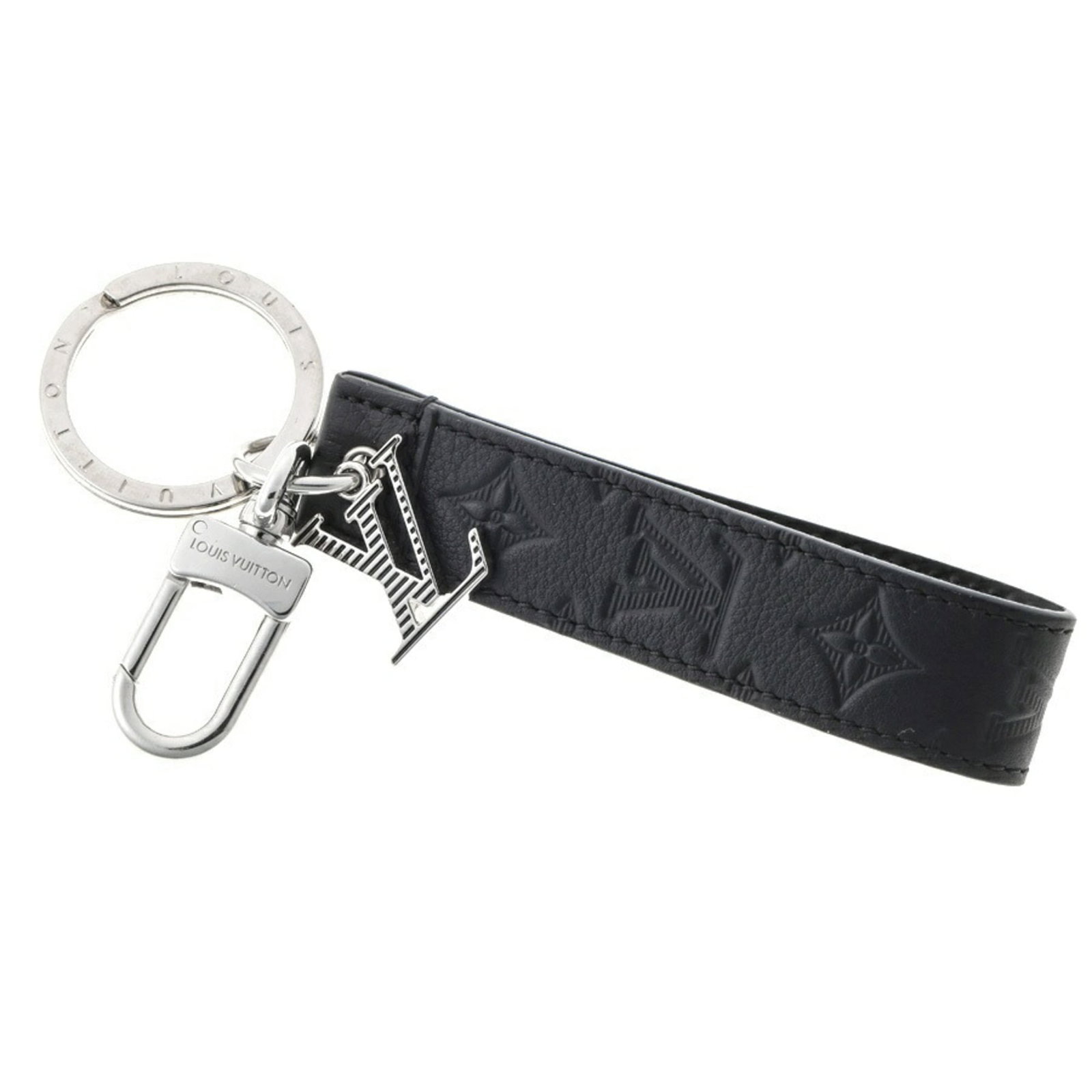 Louis Vuitton leather keyring: Louis Vuitton leather keyring A sleek and sophisticated accessory for the modern man or woman, this Louis Vuitton leather keyring exudes luxury with its classic black design and high-quality leather c