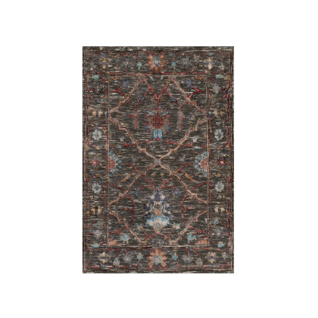 Brown wool silk mat rug with leaf design hand knotted textured scrolls.: Brown wool silk mat rug with leaf design hand knotted textured scrolls. Experience the rich textures and vibrant colors of India's ancient craftsmanship with this stunning hand-knotted wool silk mat r