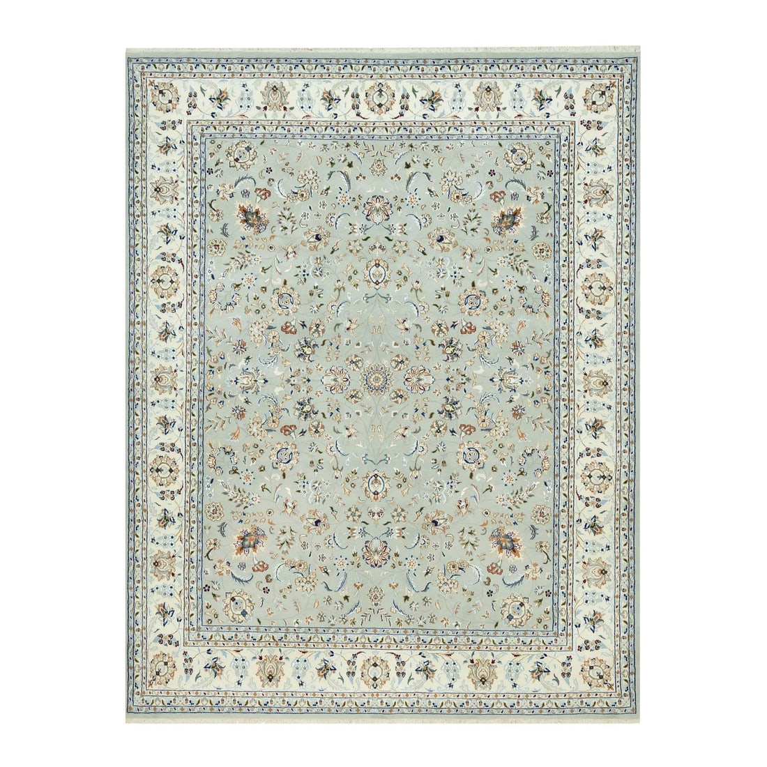 7'9"x10'3" Gray Nain Design Wool Hand Knotted Oriental Rug: 7'9"x10'3" Gray Nain Design Wool Hand Knotted Oriental Rug Experience the timeless elegance of this stunning 7'9"x10'3" gray Nain design wool hand-knotted Oriental rug, crafted from rich, high-quality