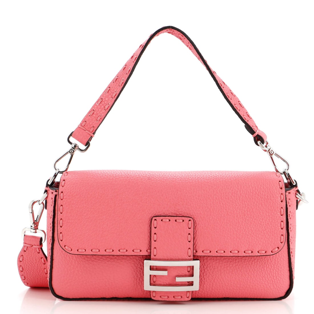 Fendi Selleria Baguette NM Bag Leather Medium: Fendi Selleria Baguette NM Bag Leather Medium This stunning Fendi Selleria Baguette NM bag is a must-have for any fashion enthusiast, boasting sleek leather exterior in vibrant pink and spacious inter
