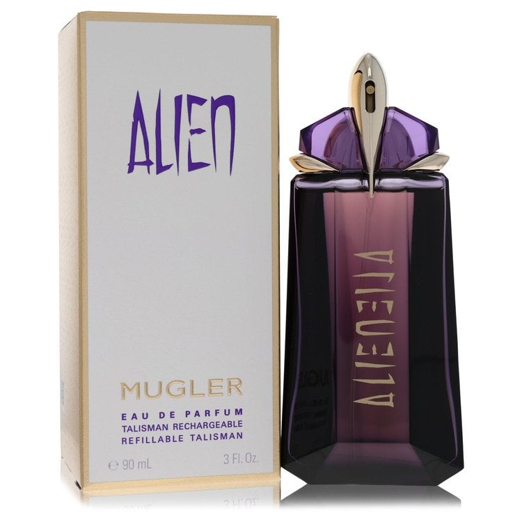 Alien Perfume By Thierry Mugler Eau De Parfum Refillable Spray: Alien Perfume By Thierry Mugler Eau De Parfum Refillable Spray Experience the iconic Alien perfume by Thierry Mugler, now available in a refillable spray format. This 3 oz Eau De Parfum is perfect