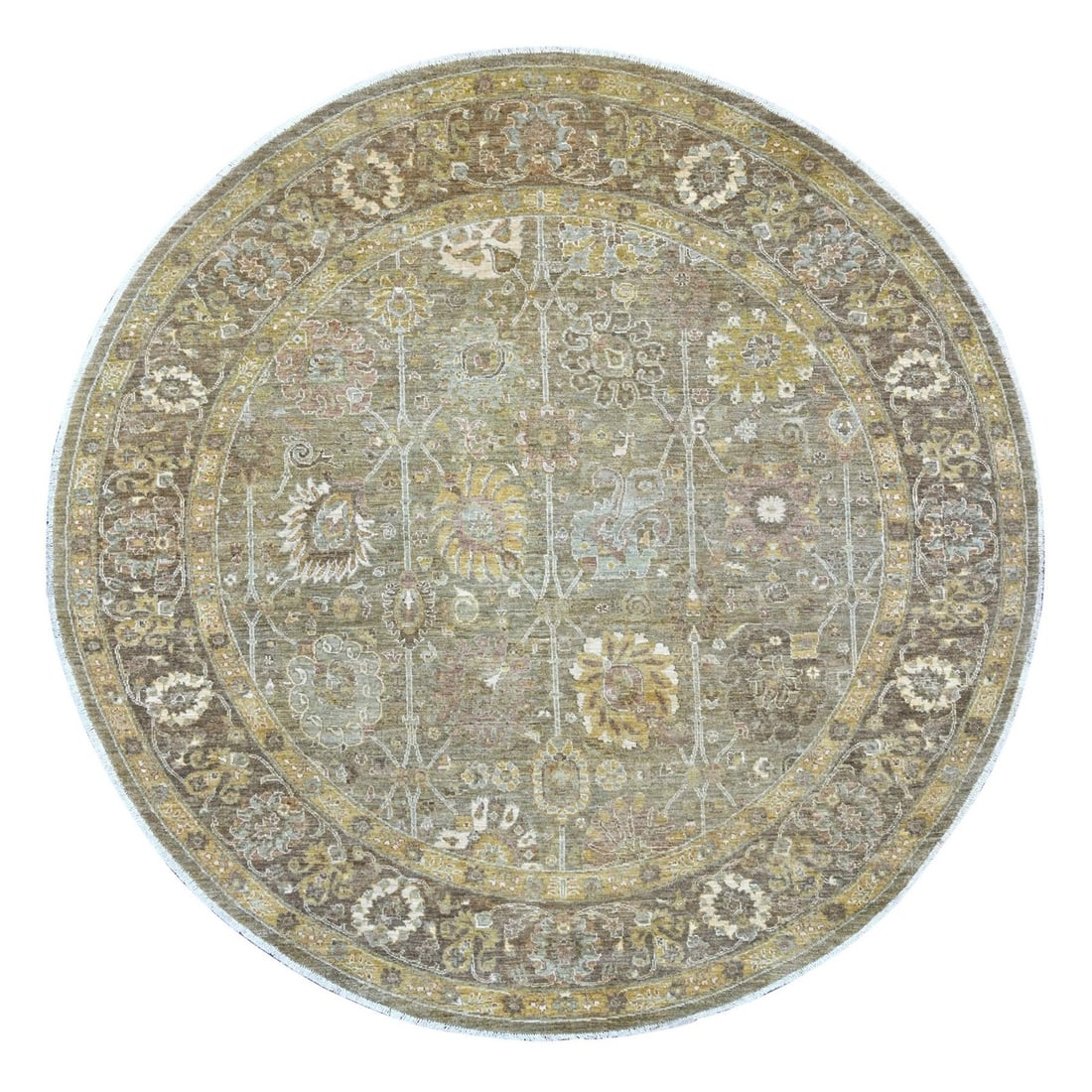 Peshawar rug Gray round wool hand knotted Ziegler Mahal design: Peshawar rug Gray round wool hand knotted Ziegler Mahal design Experience the timeless beauty of traditional Peshawar craftsmanship with this exquisite, hand-knotted wool rug from Afghanistan. Measuri