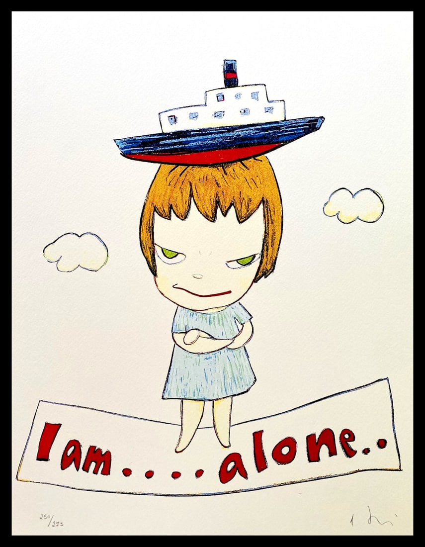 Yoshitomo Nara Lithograph Numbered: Yoshitomo Nara Lithograph Numbered Experience the unique and emotive world of Yoshitomo Nara with this rare lithograph, signed by the artist himself. Printed in 2006, this numbered edition (275