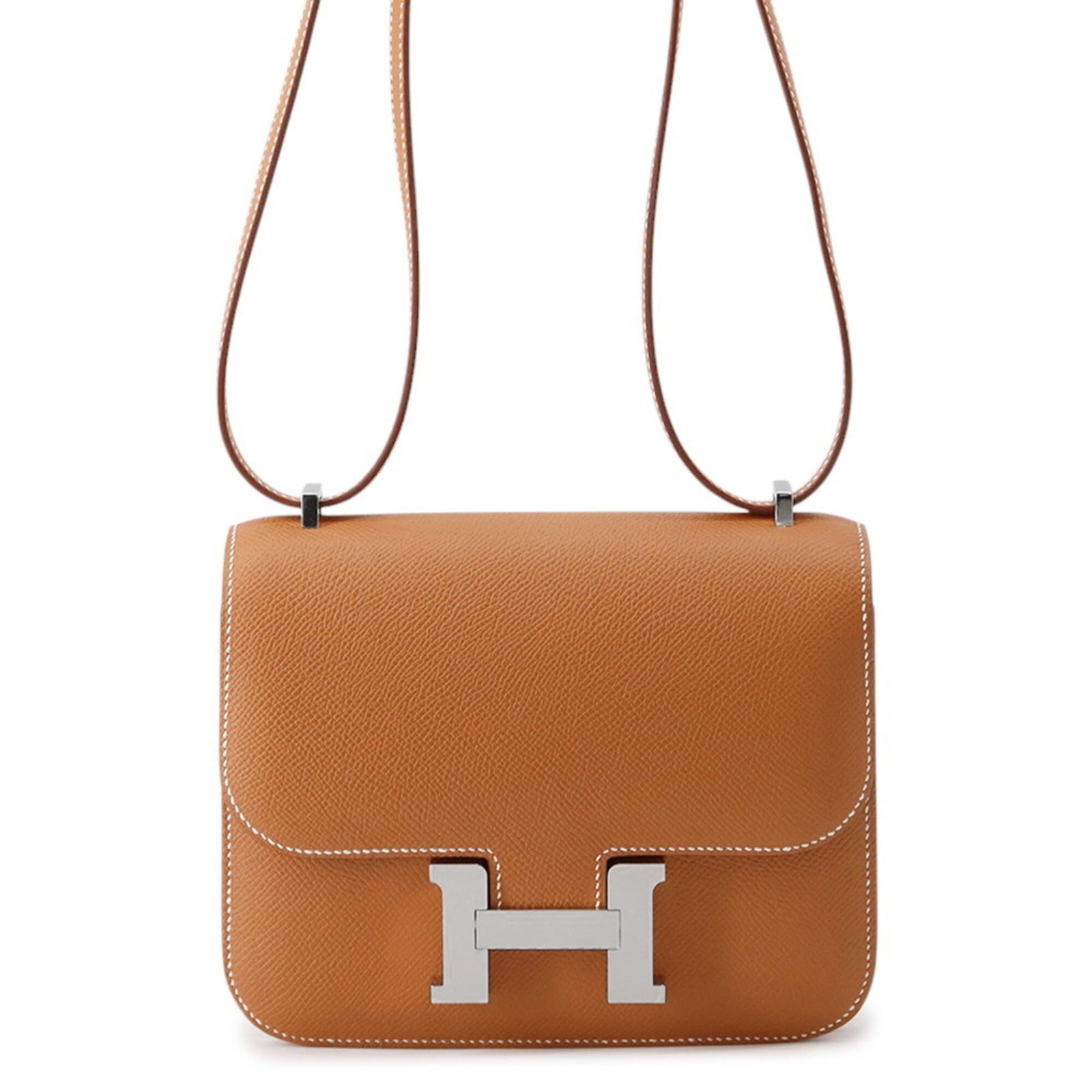 Hermes Epsom Leather Handbag: Hermes Epsom Leather Handbag A stunning Hermes Epsom Leather Handbag in gold, boasting the iconic brand's signature craftsmanship and timeless elegance. With its rich Epsom leather exterior and