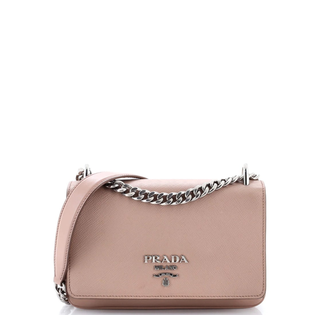 Prada Chain Flap Crossbody Bag Saffiano and Soft Calf Small: Prada Chain Flap Crossbody Bag Saffiano and Soft Calf Small Elevate your everyday style with the iconic Prada Chain Flap Crossbody Bag, crafted from premium Saffiano leather and featuring a sleek