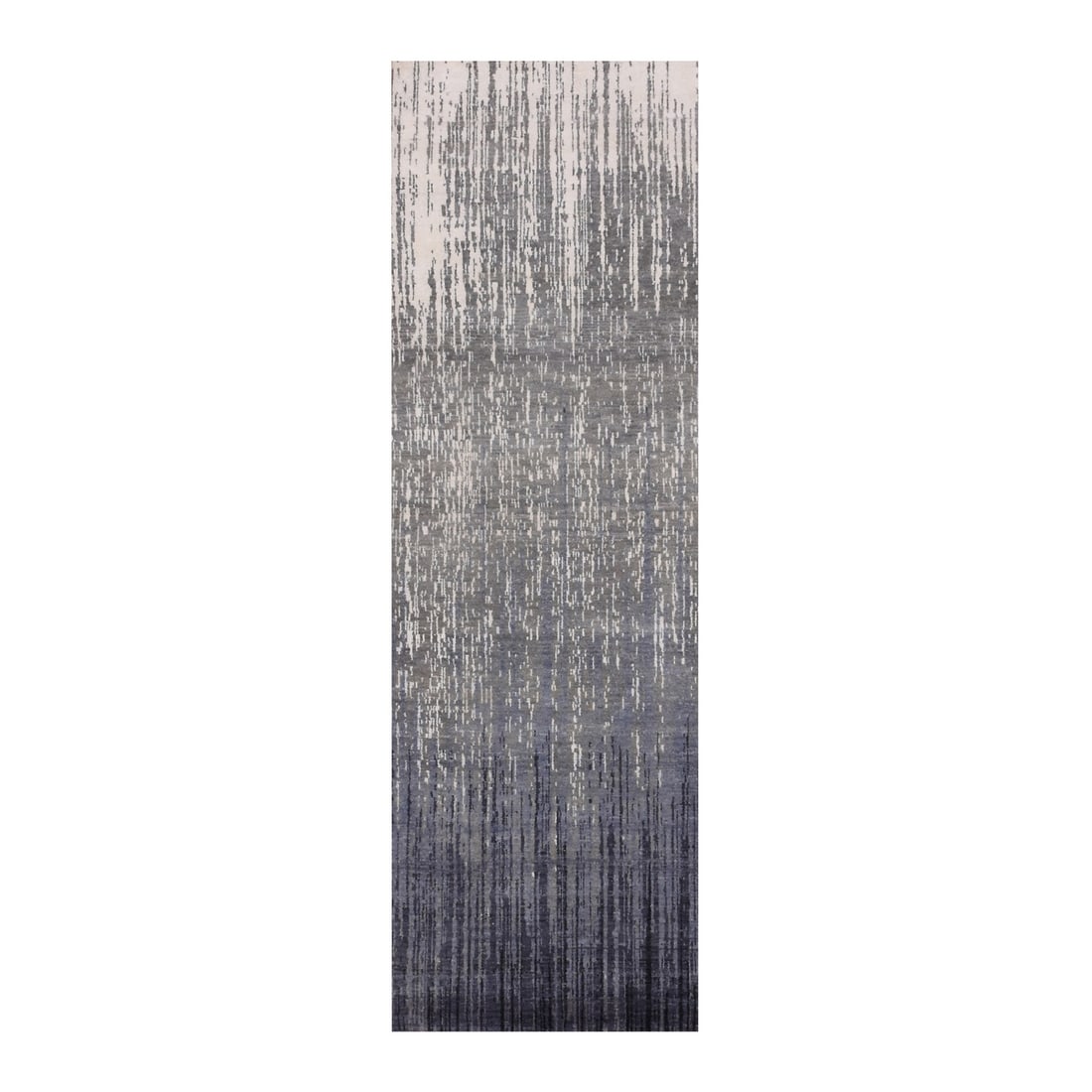 2'6"x8' Gray and Black Hand Knotted Modern Ombre Design Wool Runner Rug: 2'6"x8' Gray and Black Hand Knotted Modern Ombre Design Wool Runner Rug Experience the beauty of Indian craftsmanship with this stunning 2'6"x8' gray and black hand-knotted modern ombre design wool ru