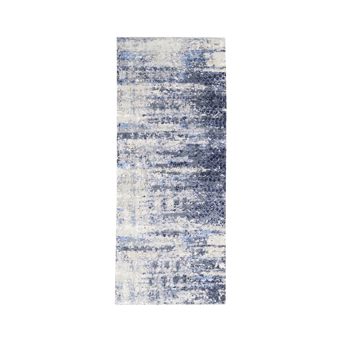 2'5"x6'1" Blue Abstract Mosaic Design Wool-Silk Hand Knotted Runner Rug (1 of 8)