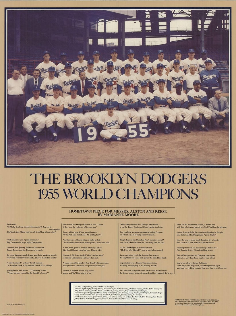 The Brooklyn Dodgers 1955 World Champions Rubin Pfeffer 24" x 18" Poster 1987. (1 of 4)