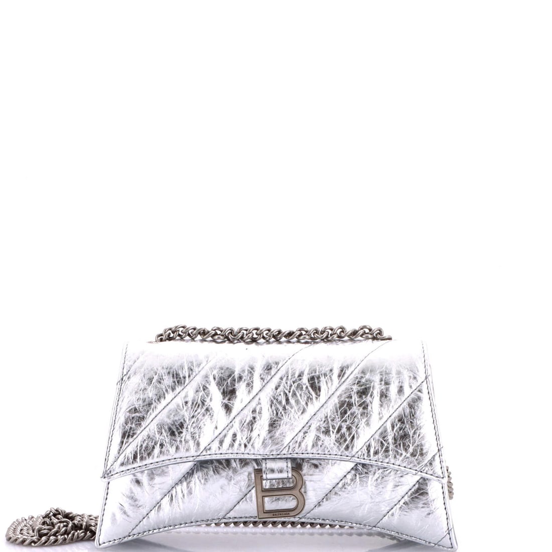 Balenciaga Crush Chain Flap Bag Quilted Crushed Calfskin Small: Balenciaga Crush Chain Flap Bag Quilted Crushed Calfskin Small Experience the epitome of luxury with this exquisite Balenciaga Crush Chain Flap Bag, crafted from rich quilted crushed calfskin leather