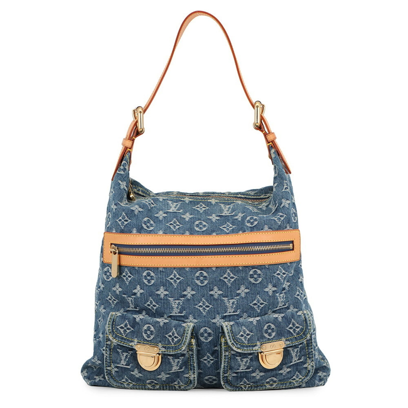 Louis Vuitton denim shoulder bag monogram: Louis Vuitton denim shoulder bag monogram A stunning Louis Vuitton denim shoulder bag, boasting the iconic monogram pattern in a vibrant blue and yellow hue, adds a touch of luxury to any outfit.