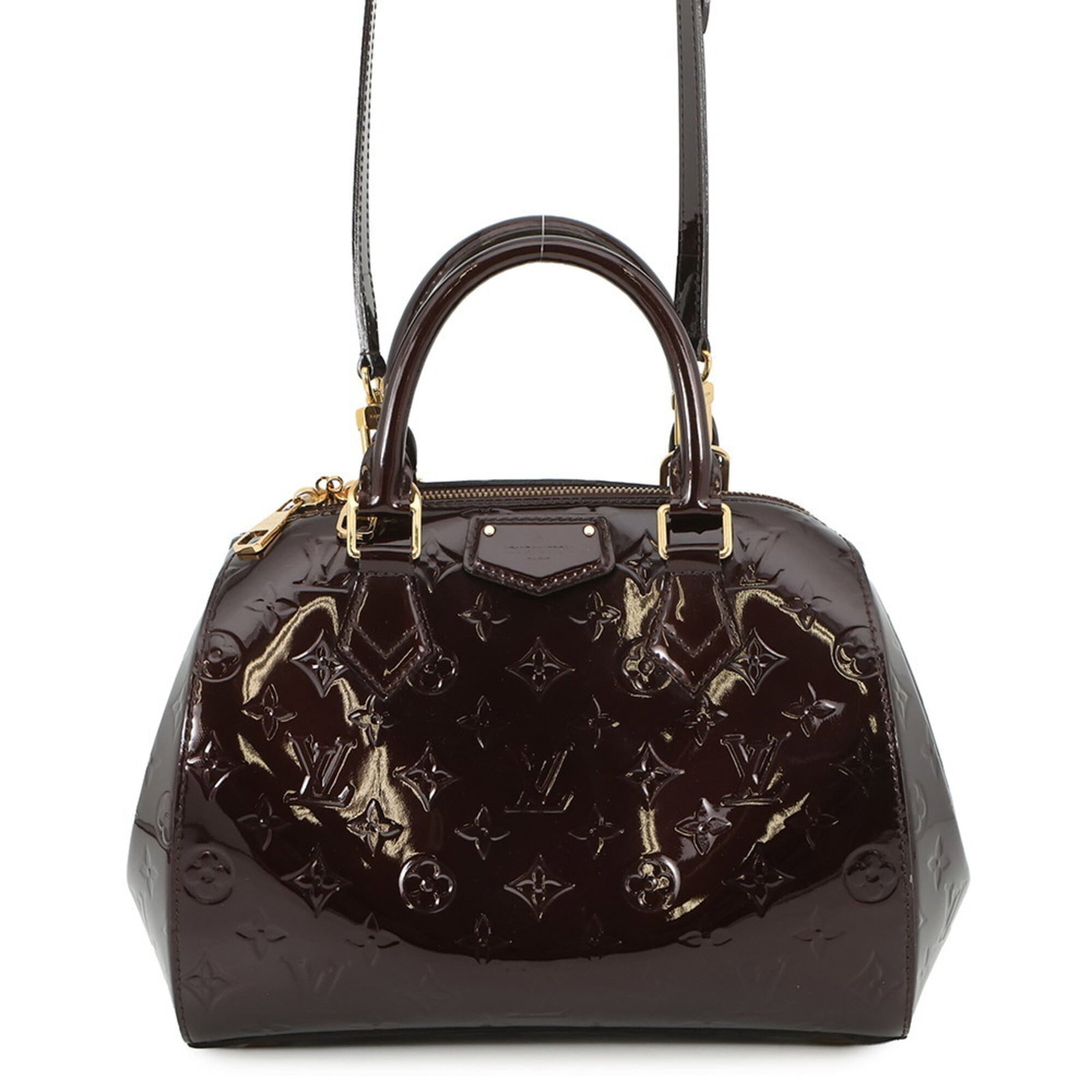 Louis Vuitton monogram vernis handbag: Louis Vuitton monogram vernis handbag A stunning Louis Vuitton monogram vernis handbag in the coveted Amarante color, boasting iconic gold hardware and a sleek zipper closure. With its signature