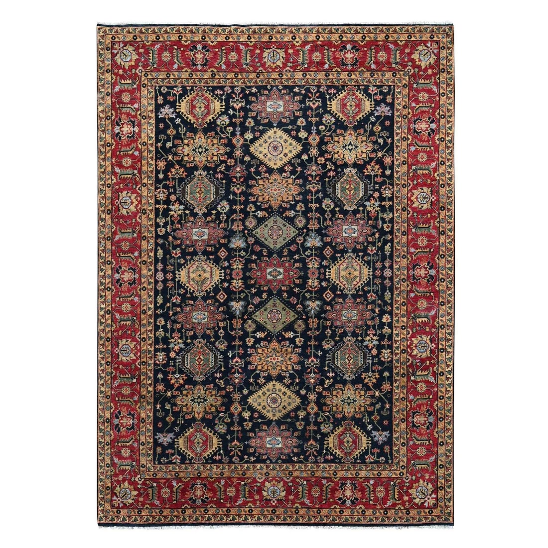 Black Wool Karajeh Design Hand Knotted All Over 9'x12' Rug (1 of 10)