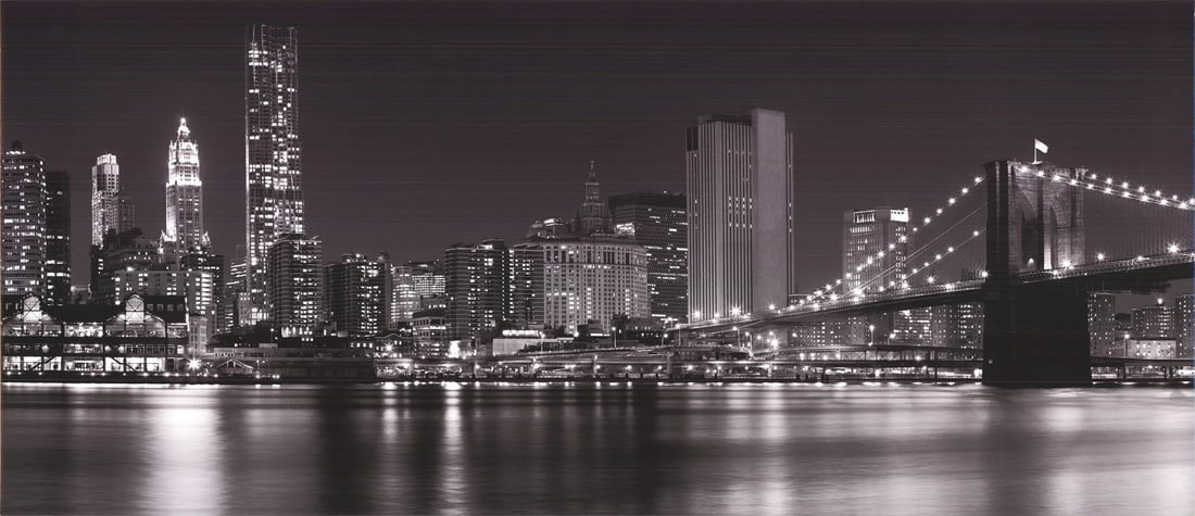 ARTIST UNKNOWN Brooklyn Bridge 14.75" x 34.25" Offset Lithograph Photography Bla (1 of 4)