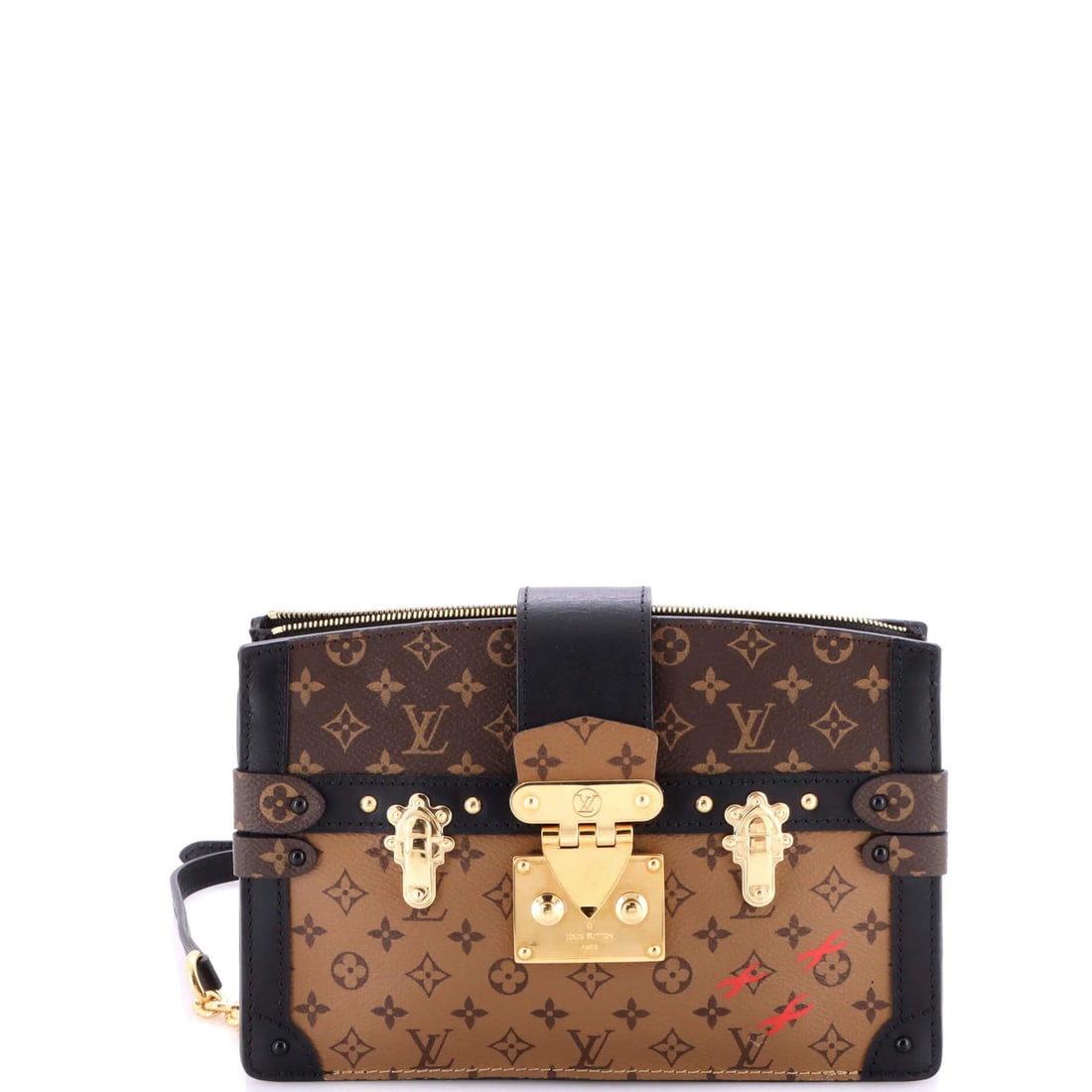Louis Vuitton Reverse Monogram Canvas Clutch: Louis Vuitton Reverse Monogram Canvas Clutch Elevate your evening look with the iconic Louis Vuitton Reverse Monogram Canvas Clutch, boasting the signature LV monogram in reverse on its sleek canvas